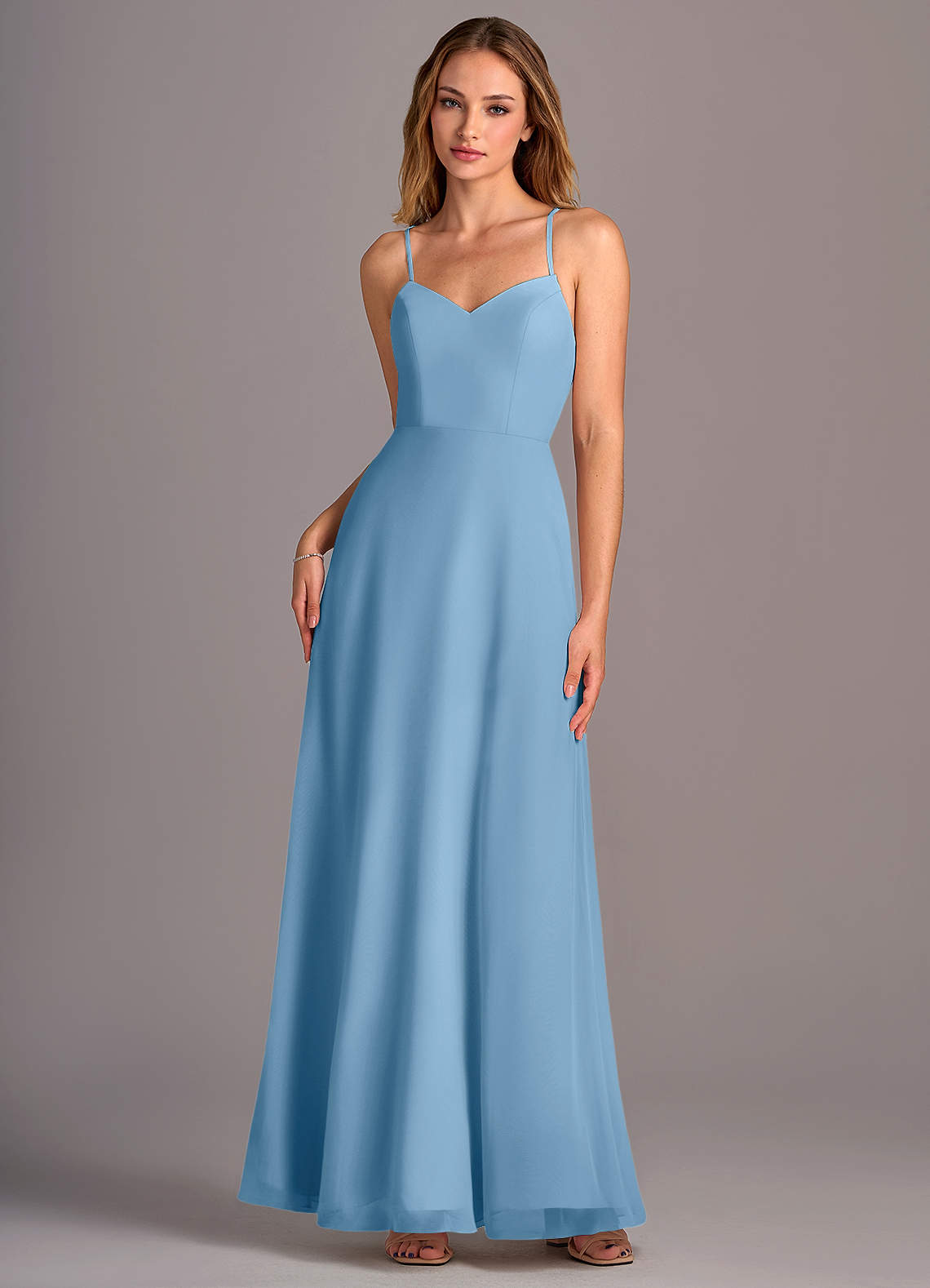 Azazie Mei Abiti da Damigella Abito A-Line in Chiffon Blu Acciaio image1