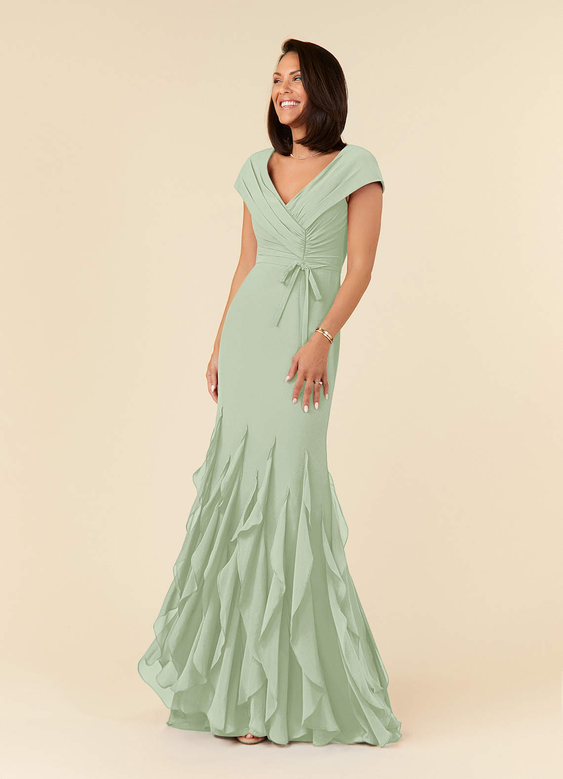 Azazie Bailora Mother of the Bride Dresses Dusty Sage Mermaid Ruched Chiffon Dress image1