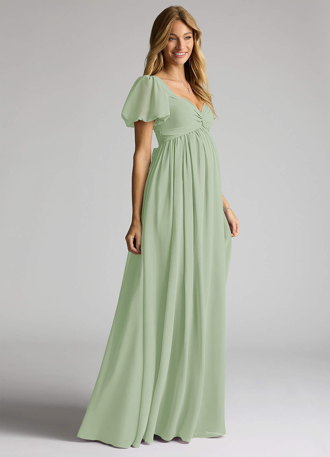 Azazie Madisynn Vestidos de dama de honra para maternidade Vestir Arco Comprimento do chão Chiffon image2