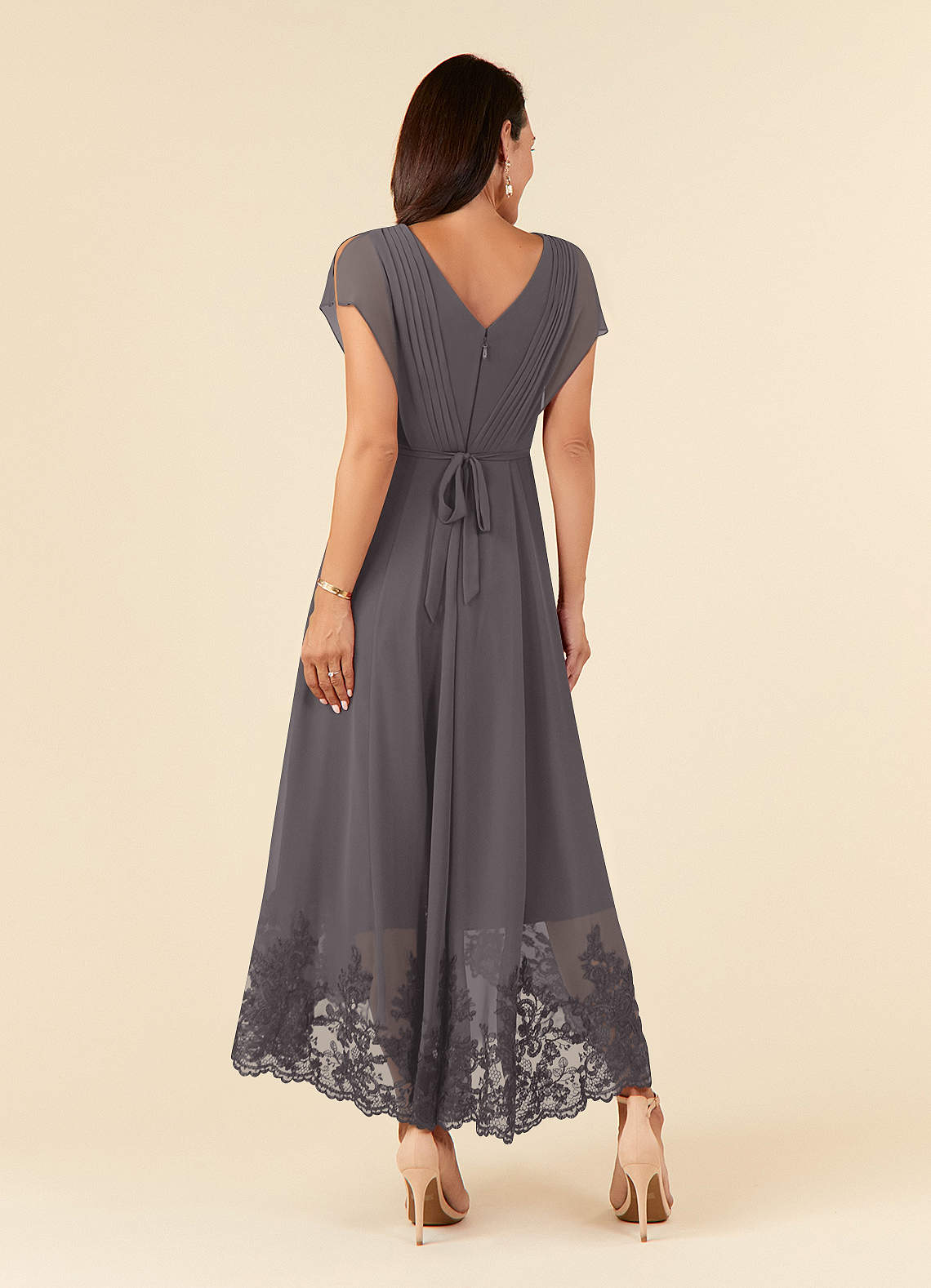 steel grey maxi dress Leely Women Steel Grey Maxi Mother of the Bride Dress with Ruffles V-Neck Sheath Wedding Guest Dress