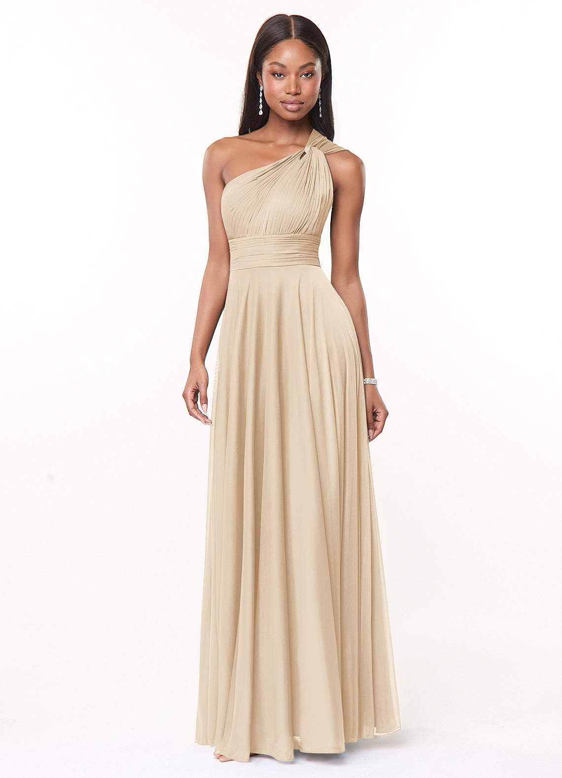 One shoulder champagne bridesmaid hot sale dresses