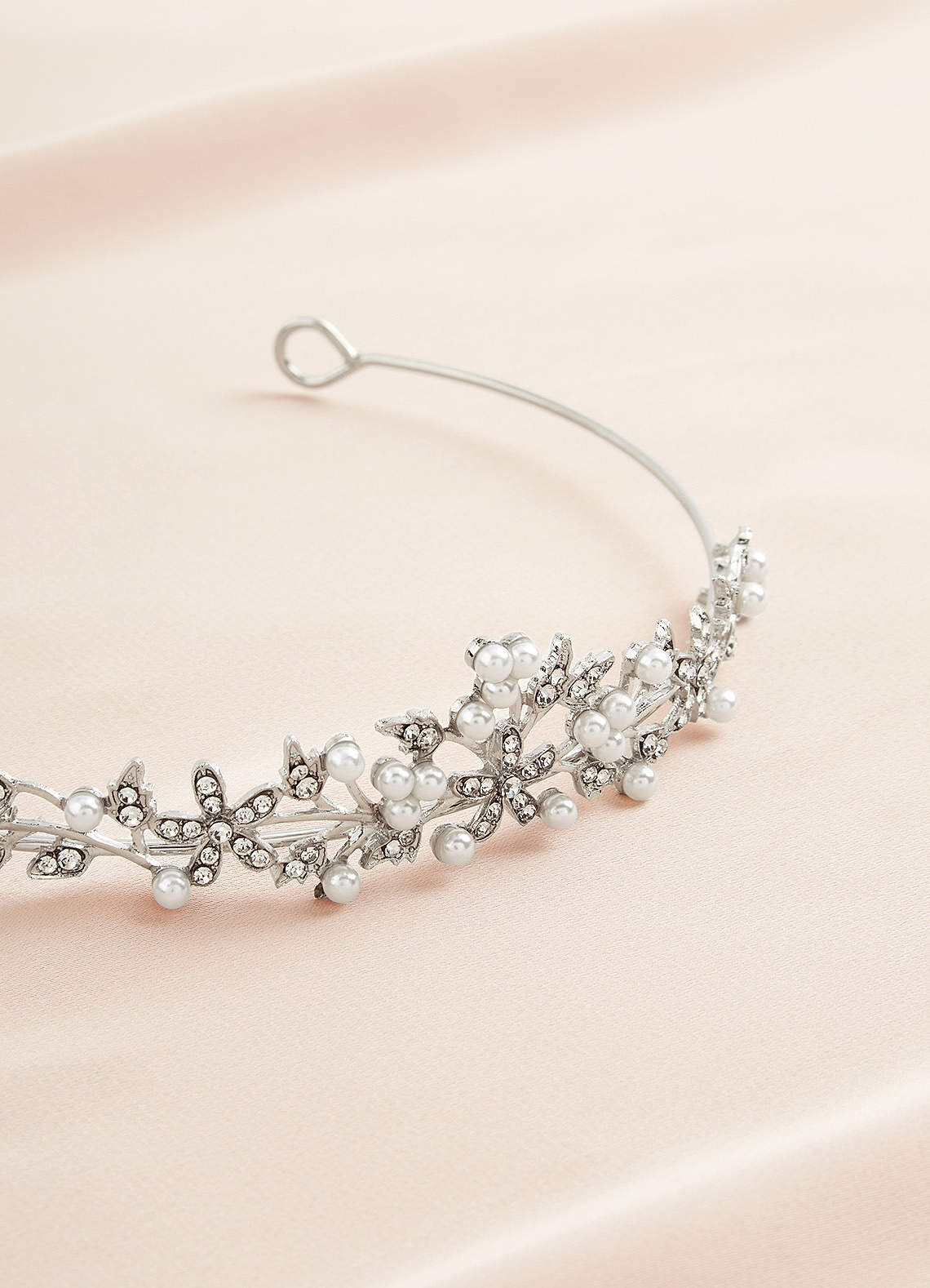 front Floral Pearl and Rhinestone Flower Girl Tiara