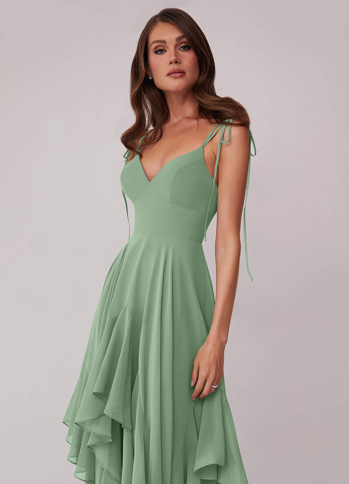 Barbie ♥ Azazie Bridesmaid Dresses V-neck Chiffon Tiered A-line Dress image4