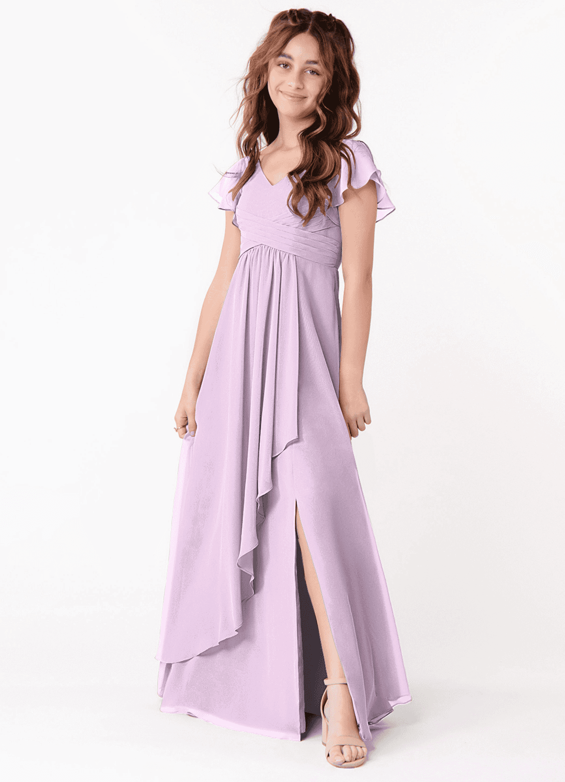 Azazie Omari Junior Bruidsmeisjesjurk in Frosted Lila | Azazie, image size:1140x1578