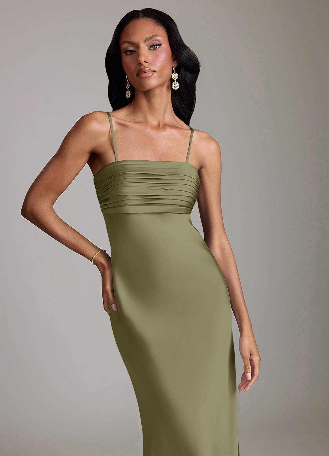 Azazie Saylor Jurken voor bruidsmeisjes Jurk van Stretch Satijn met Zeemeermin Strapless Pistache image2