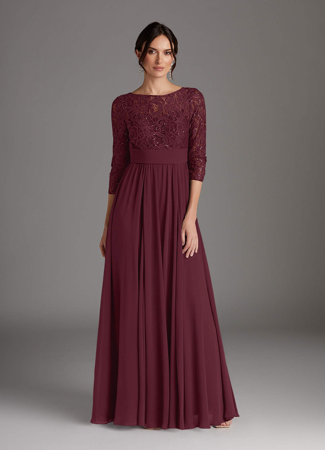 Azazie Carmena vestidos de madre de la novia Vestido de Cabernet de Gasa de Corte En A con Lentejuela image1