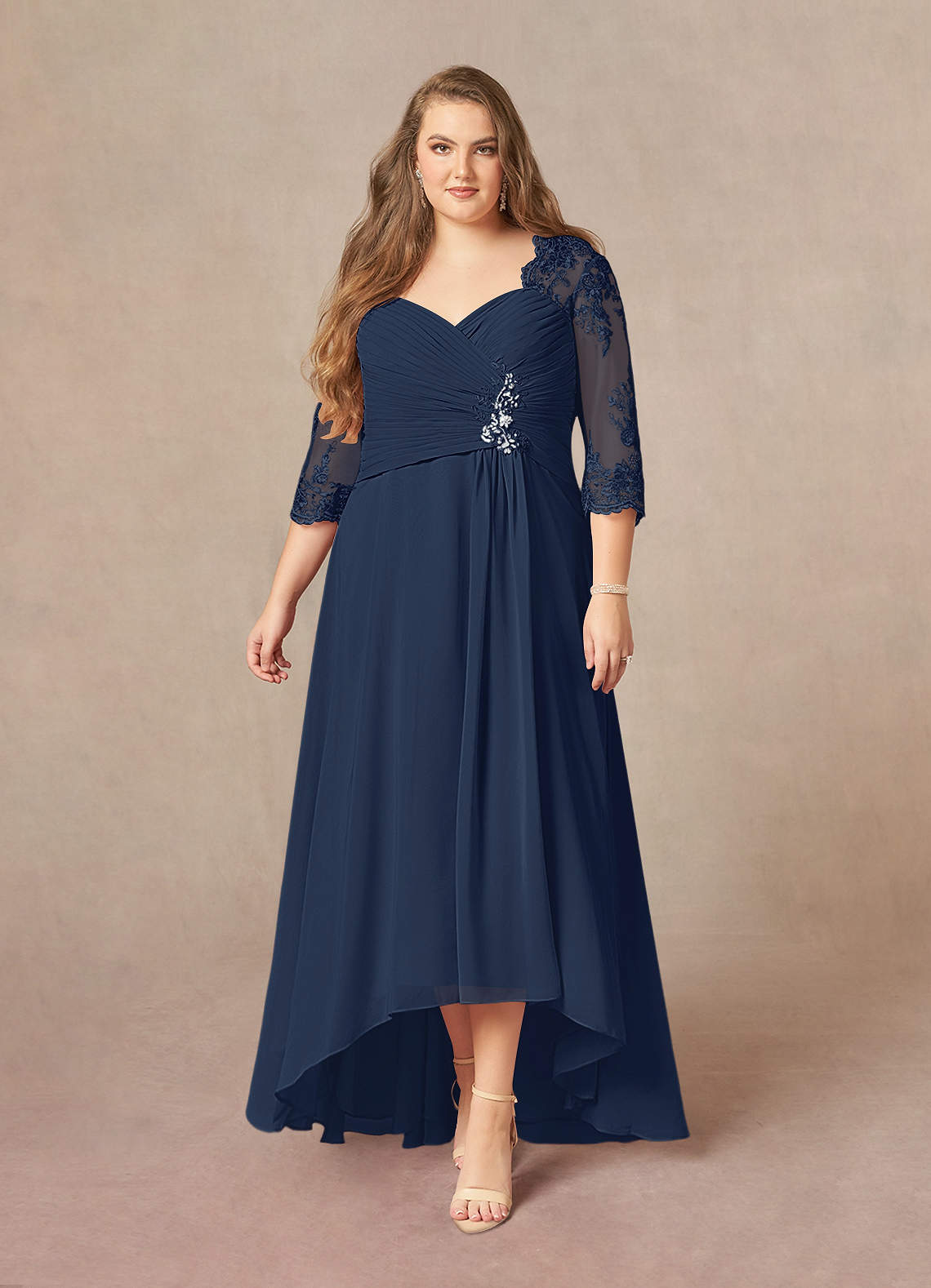 Azazie Devereaux Final Sale Dark Navy A-Line Lace Chiffon Dress image1