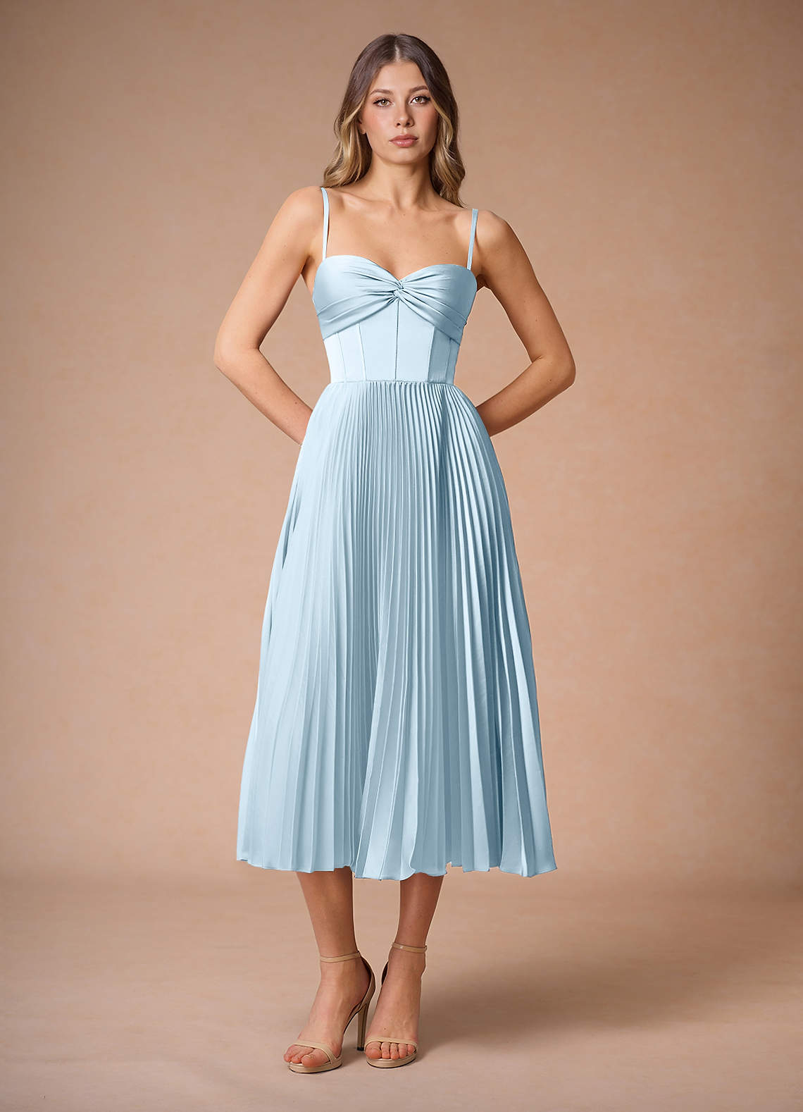 Léna Sky Blue Pleated Midi Dress image1