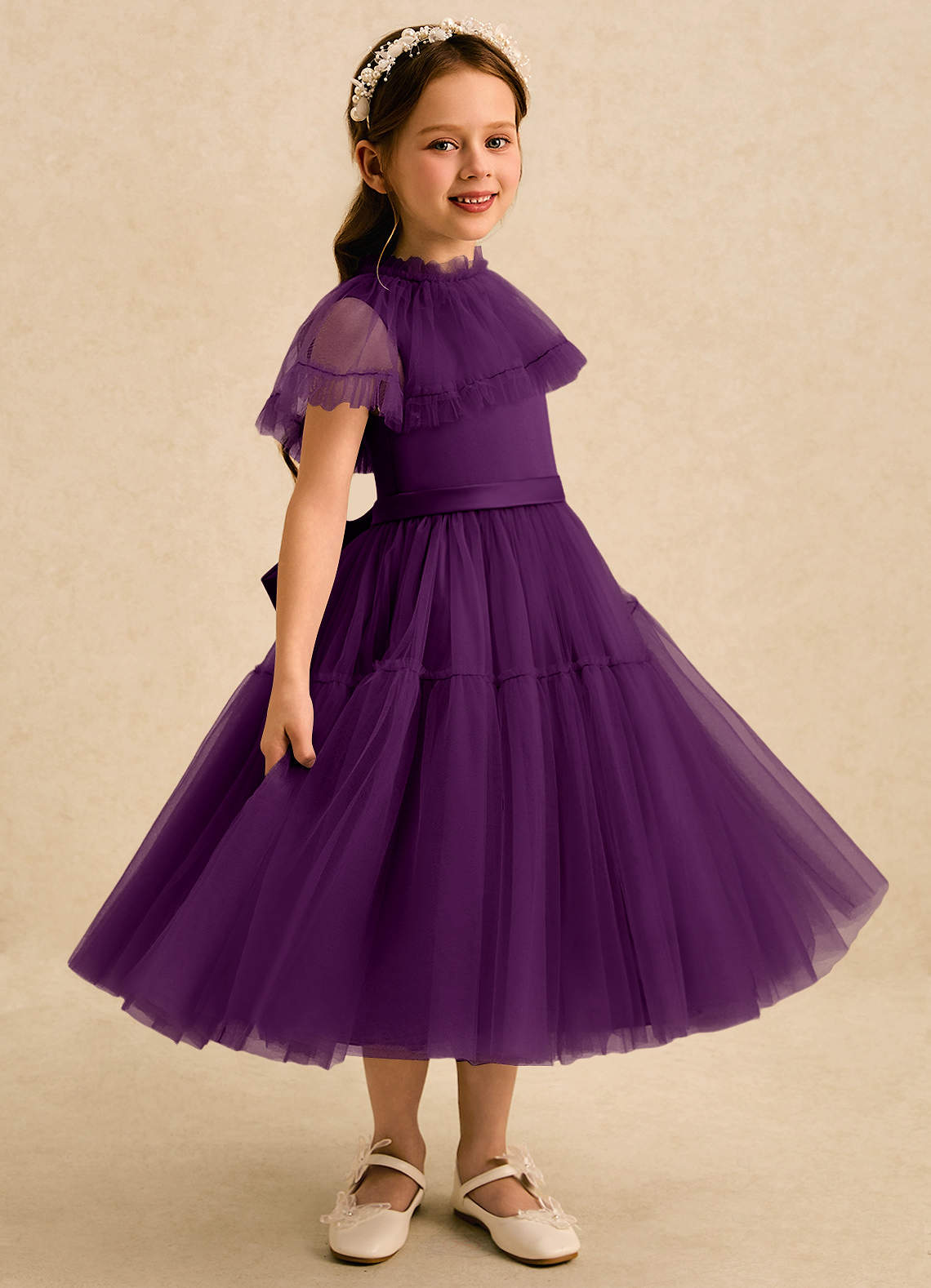Azazie Kennedy Grape A-Line Ruched Tulle Dress | Azazie