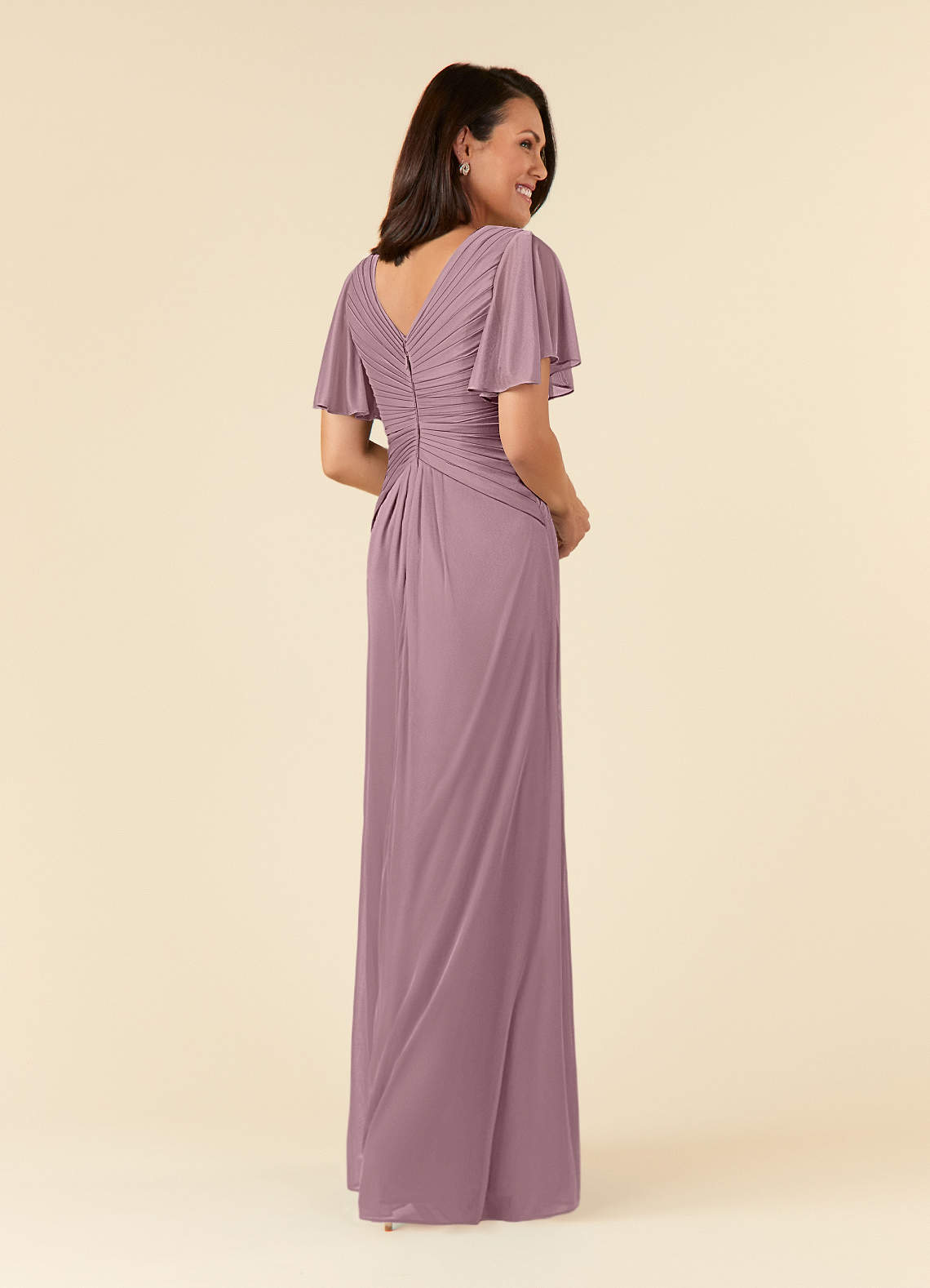 Azazie Emmeline Mother of the Bride Dresses Dusty Rose A-Line V-Neck Pleated Mesh Dress image3