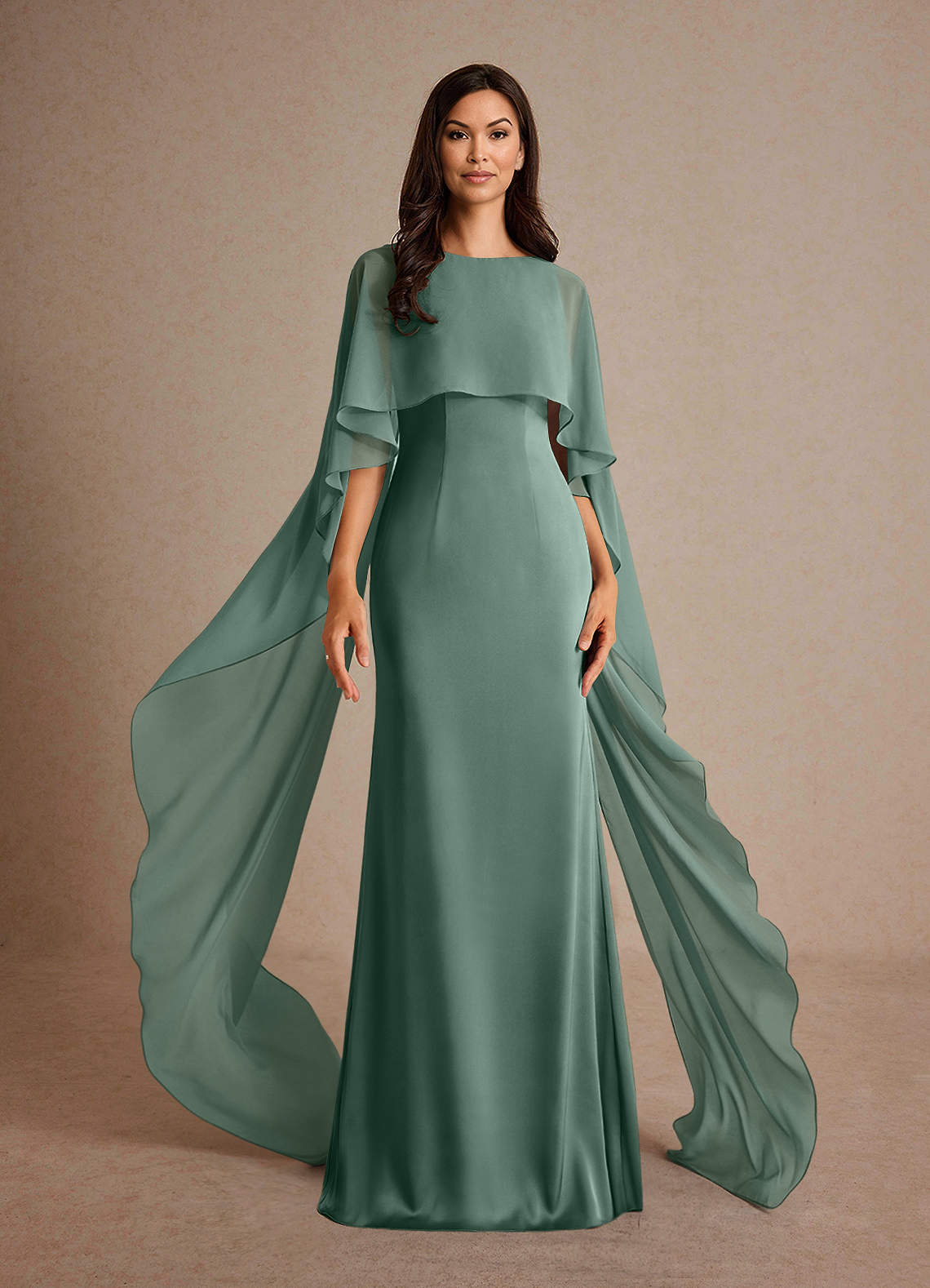 Azazie Milfred Mother of the Bride Dresses Eucalyptus Sheath Boatneck Stretch Satin Dress image1