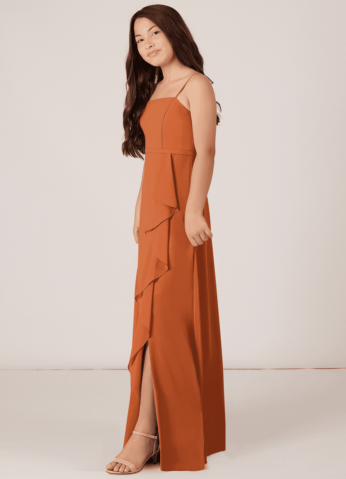 Azazie Kaylee Junior Vestido Canela de Chiffon de Linha A com com cinto image2