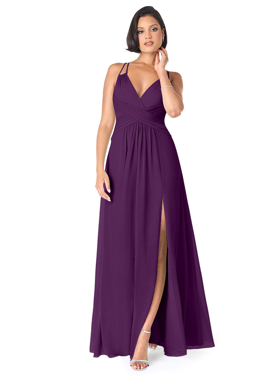 Azazie Farren Robes de demoiselle d'honneur Robe Trapèze Convertible en Mousseline de soie Plissée Grain De Raisin image1