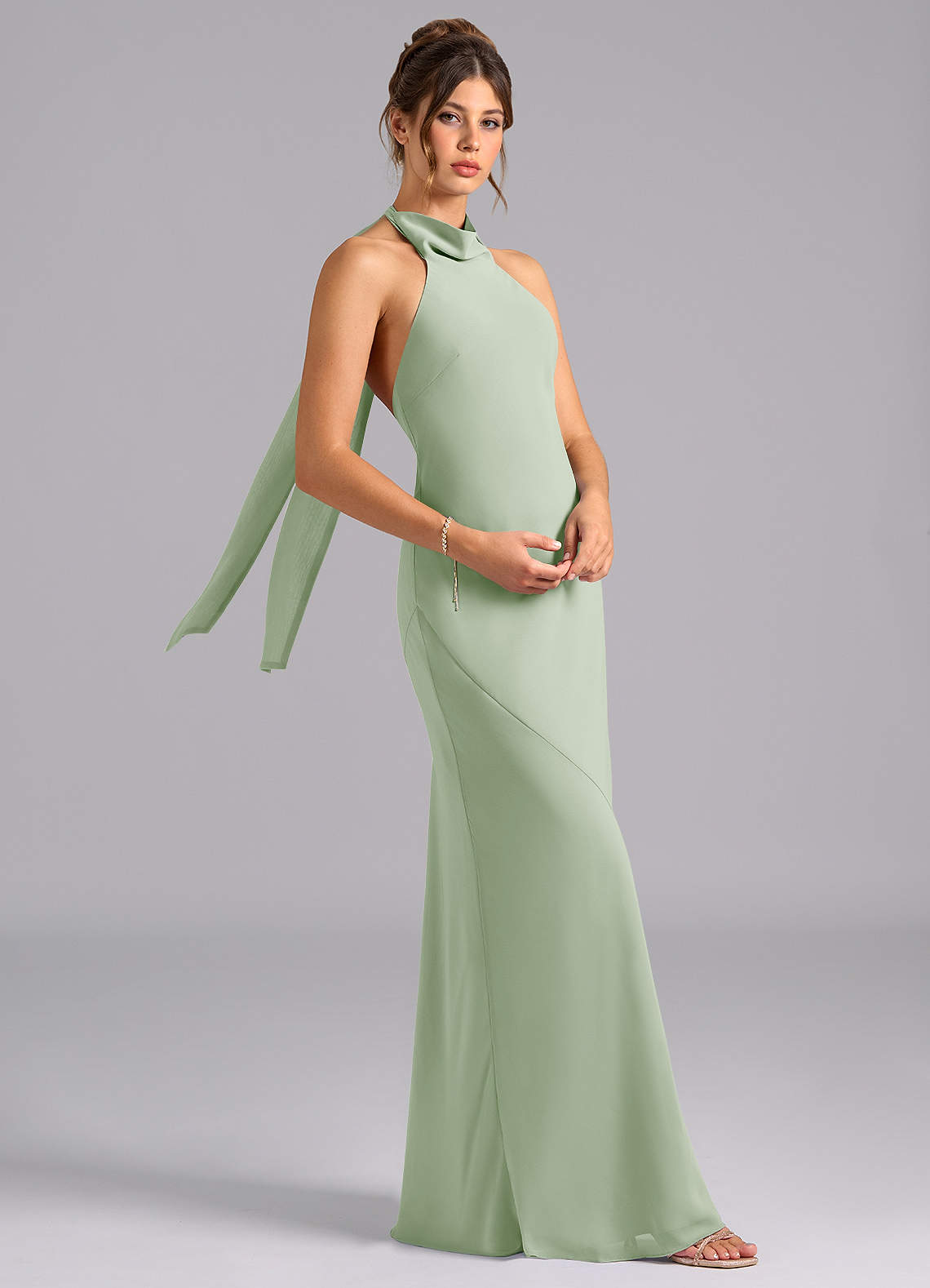 Azazie Velli Bridesmaid Dresses Dusty Sage Mermaid High Neck Chiffon Dress image2