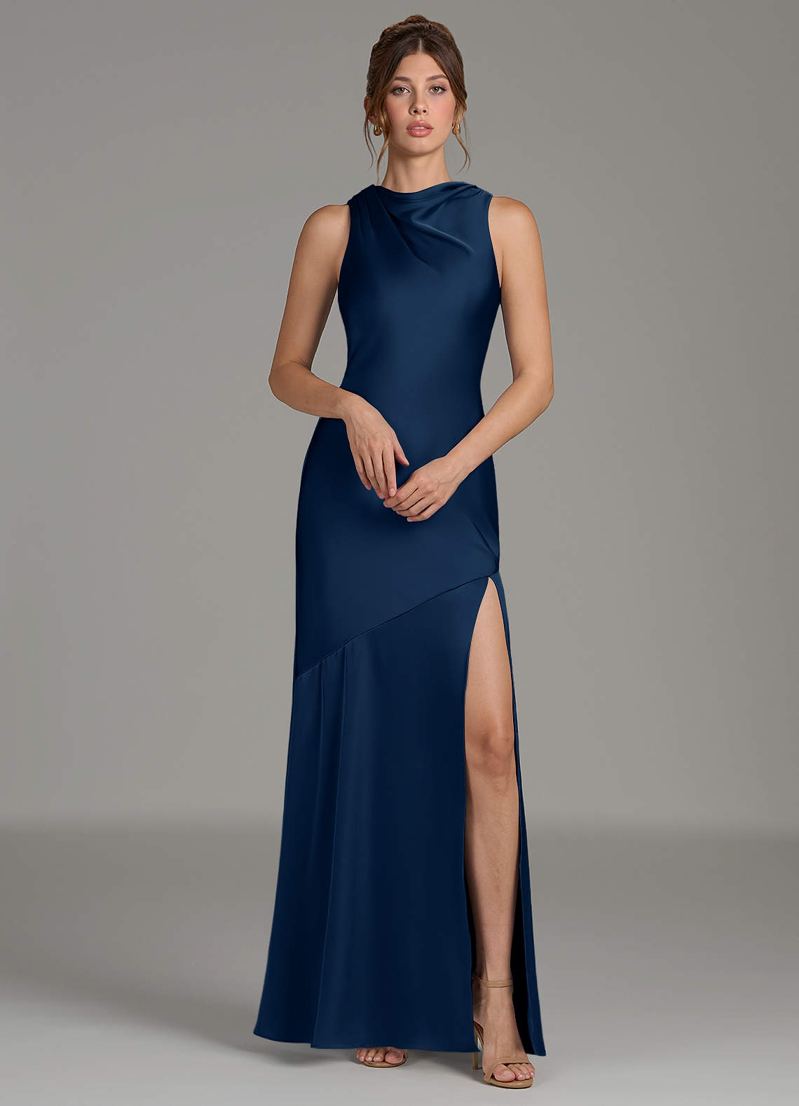 navy blue mermaid bridesmaid dresses Sparkly Sequin V-Neck Off The Shoulder Satin Mermaid Bridesmaid Dress alinanova