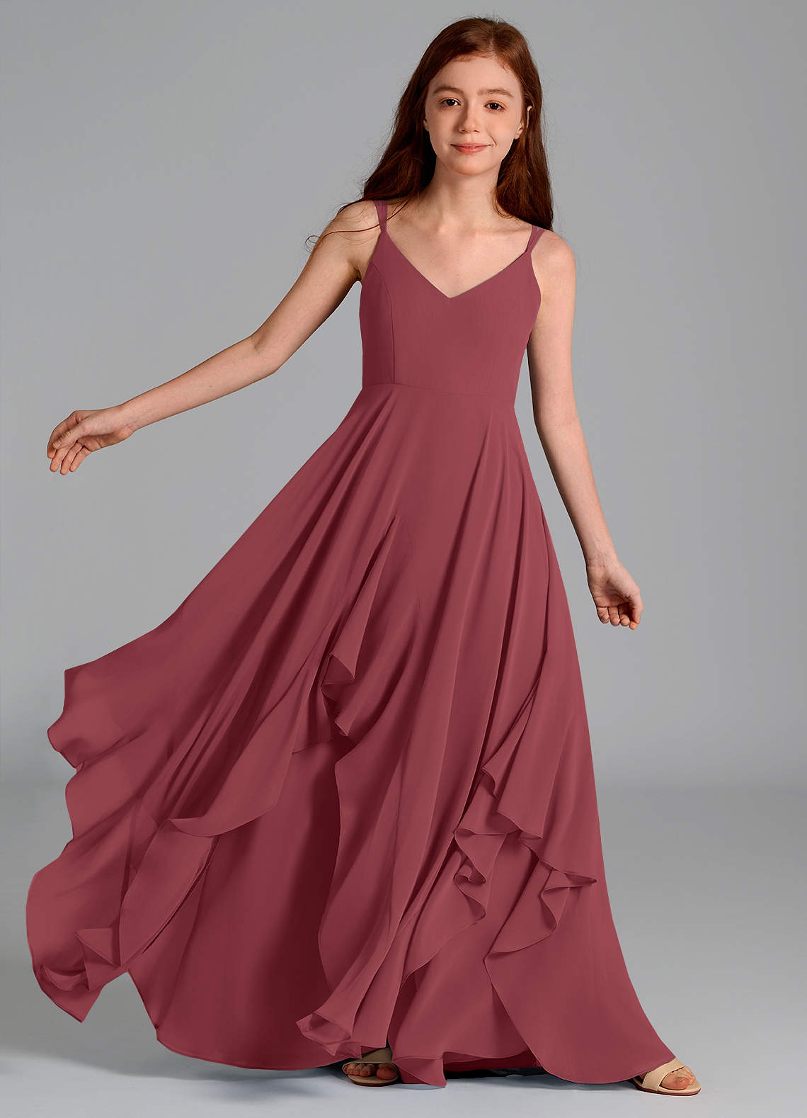 Azazie Karan Junior Abito A-Line in Chiffon Merlot image1