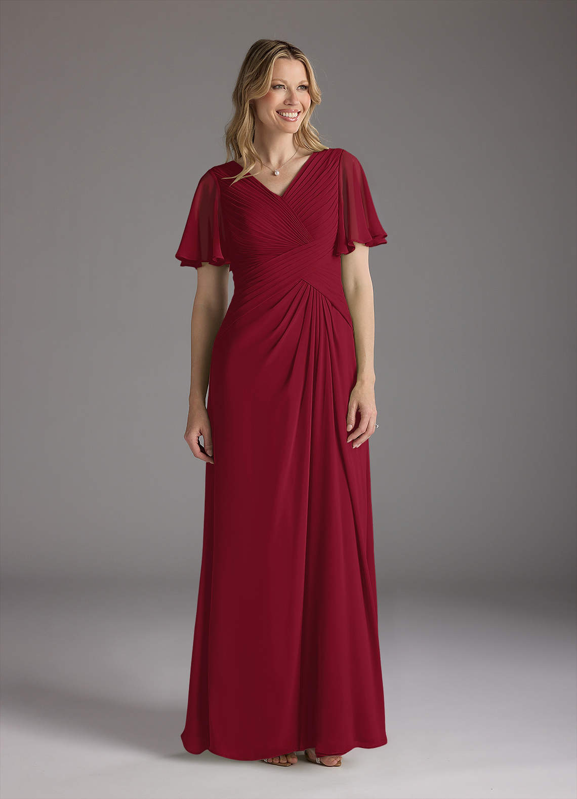 Azazie Morning Glory Mother of the Bride Dresses Burgundy A-Line V-Neck Ruched Chiffon Dress image1