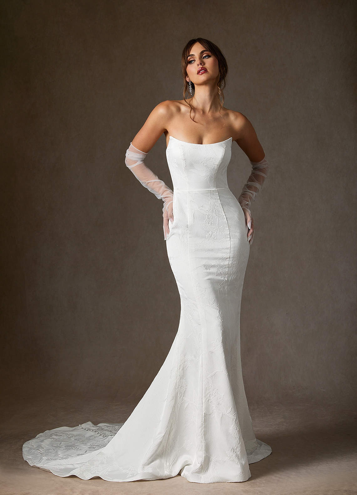 Azazie Serephina Wedding Dresses Diamond White Mermaid Strapless Floral Jacquard Dress image5