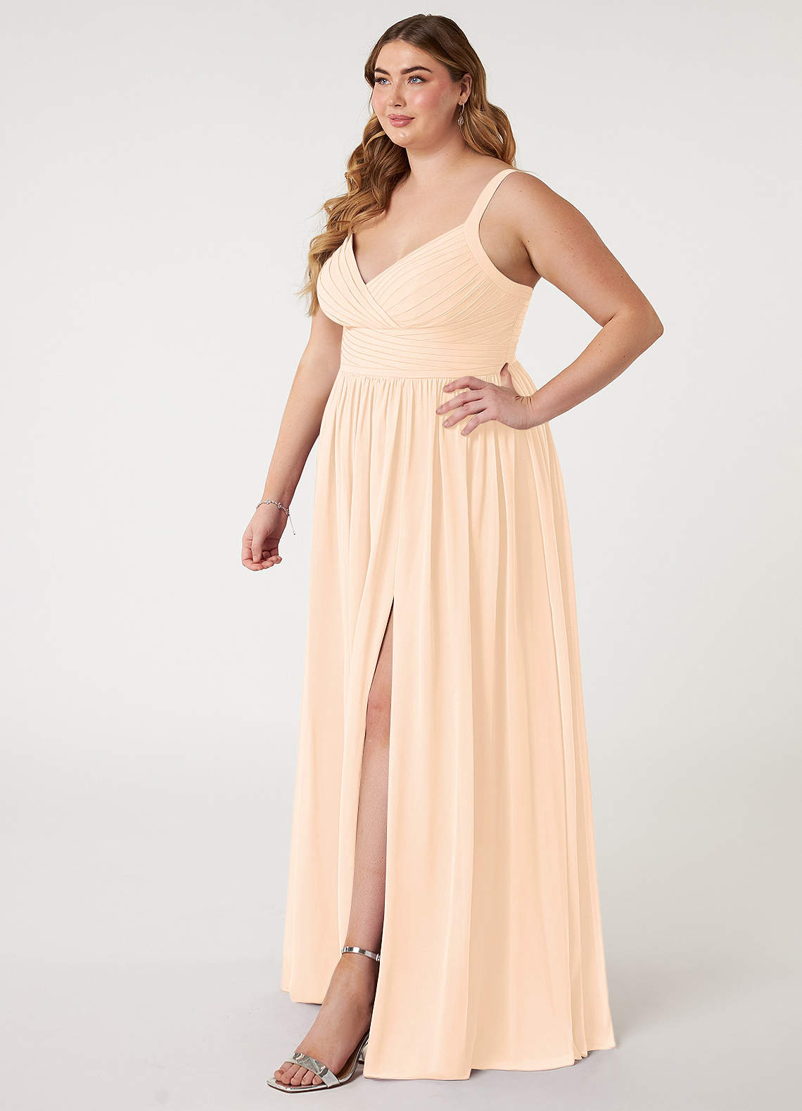 white christmas dresses Pearl Chiffon Maxi Dress with Gathered Skirt – White L / White main image 0