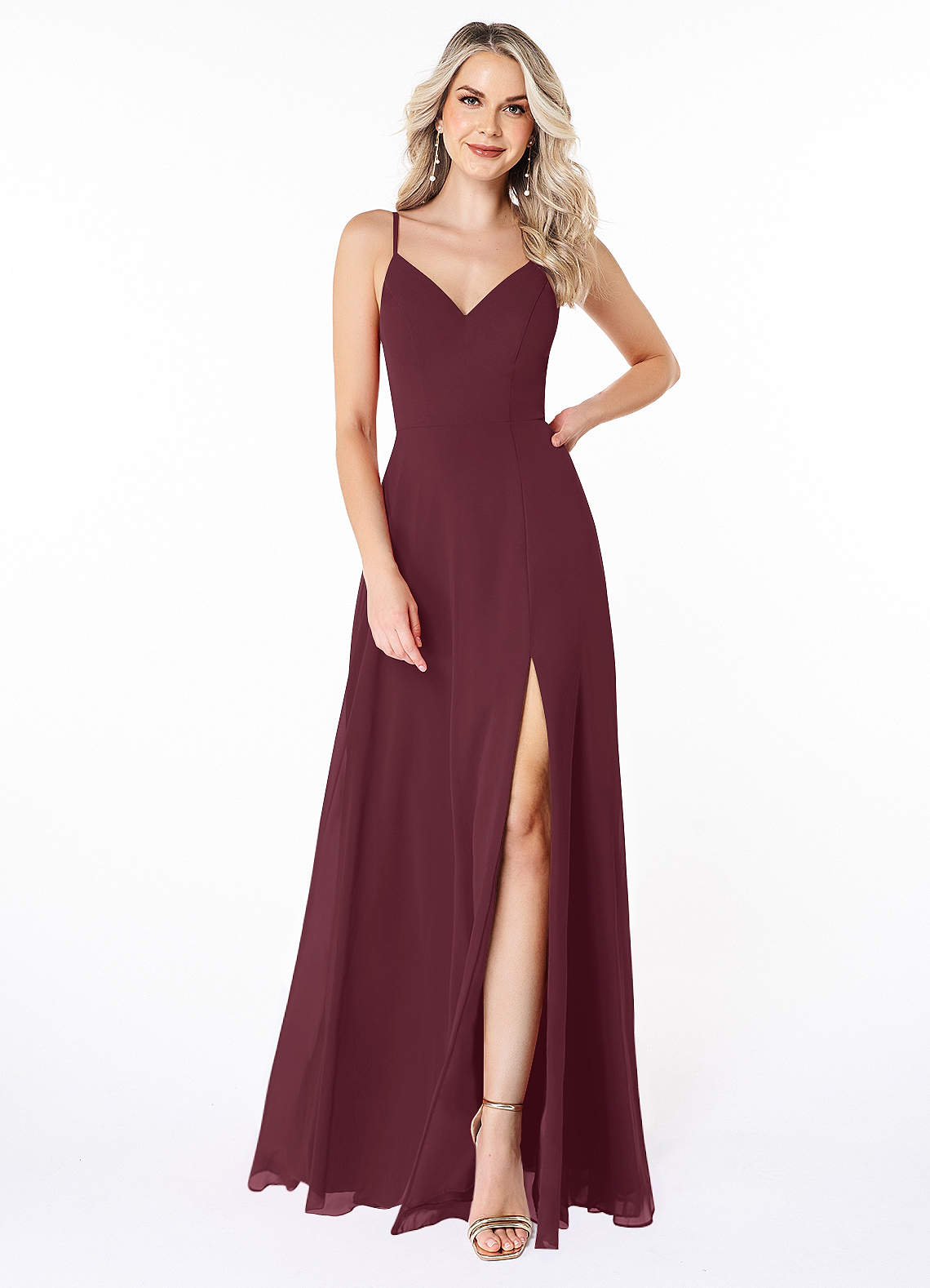 Azazie Lena Bridesmaid Dresses Cabernet A-Line Lace Chiffon Dress image1
