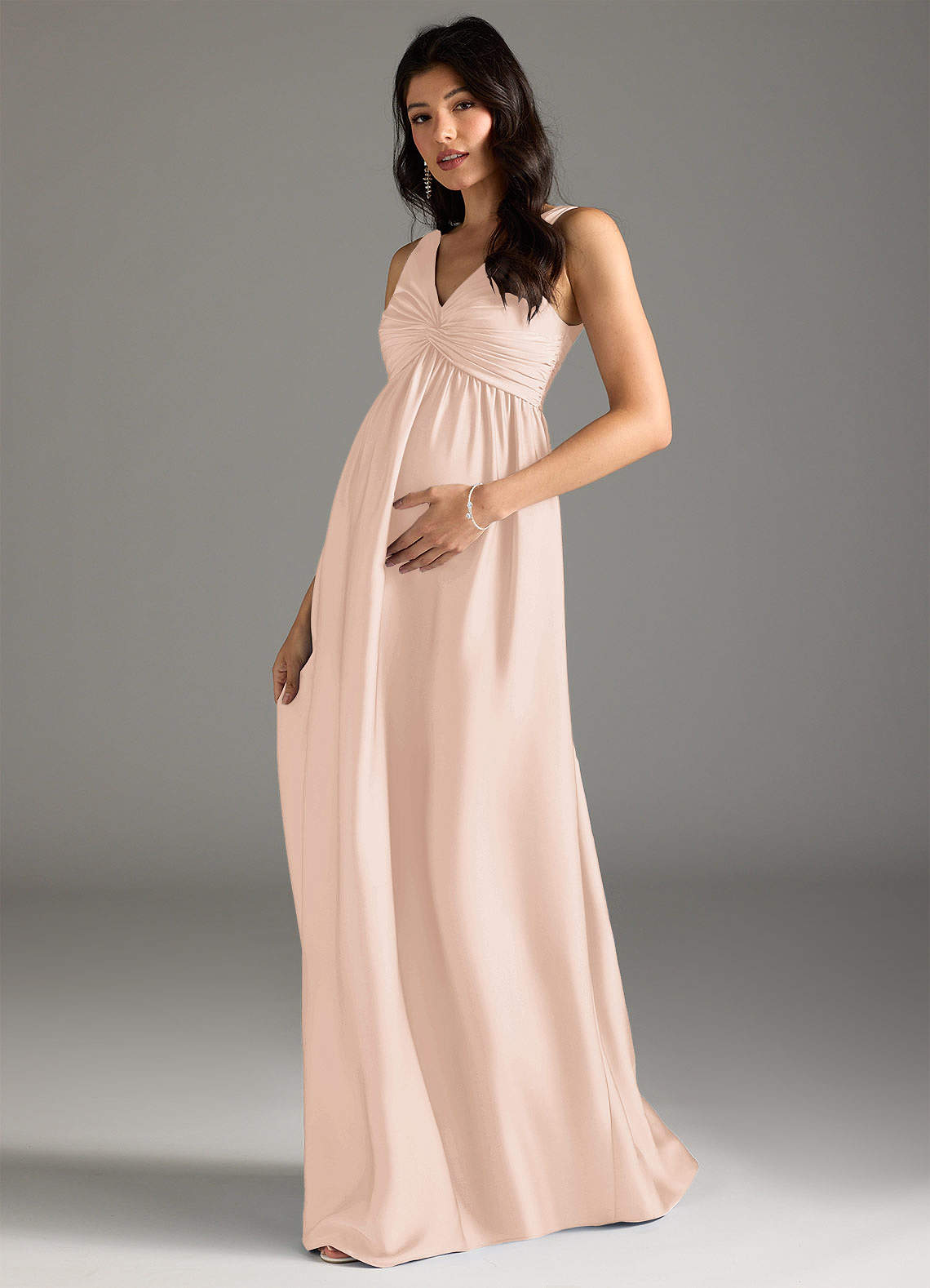 Azazie Yetta Abiti da damigella d'onore premaman Abito A-Line Plissettato Raso Elasticizzato Floor-Length image1
