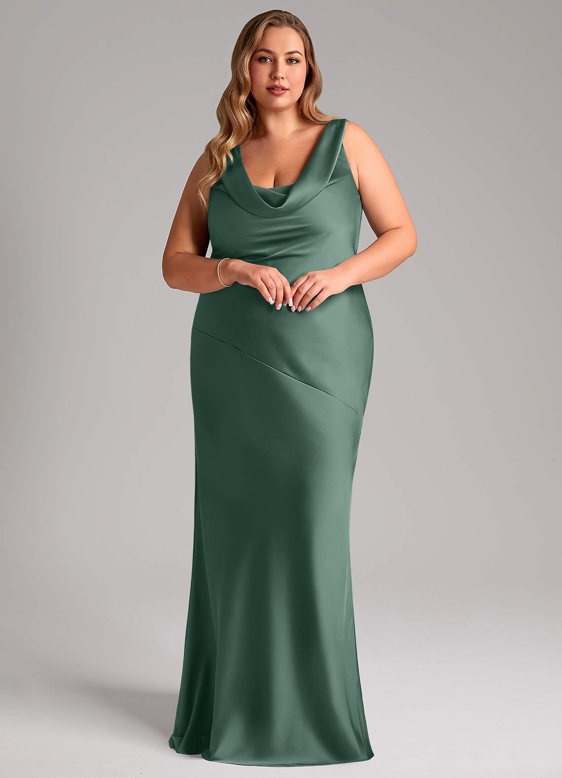 Azazie Rylina Bridesmaid Dresses Eucalyptus Mermaid Stretch Satin Dress image8