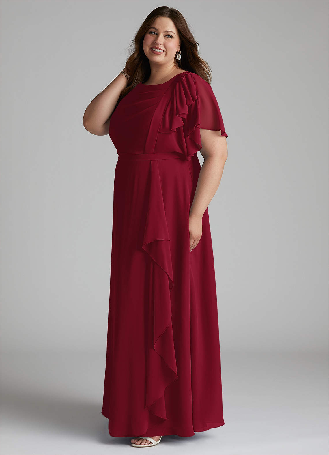 Azazie Aaliyah Modest Bridesmaid Dresses A-Line Scoop Pleated Chiffon Floor-Length Dress image6