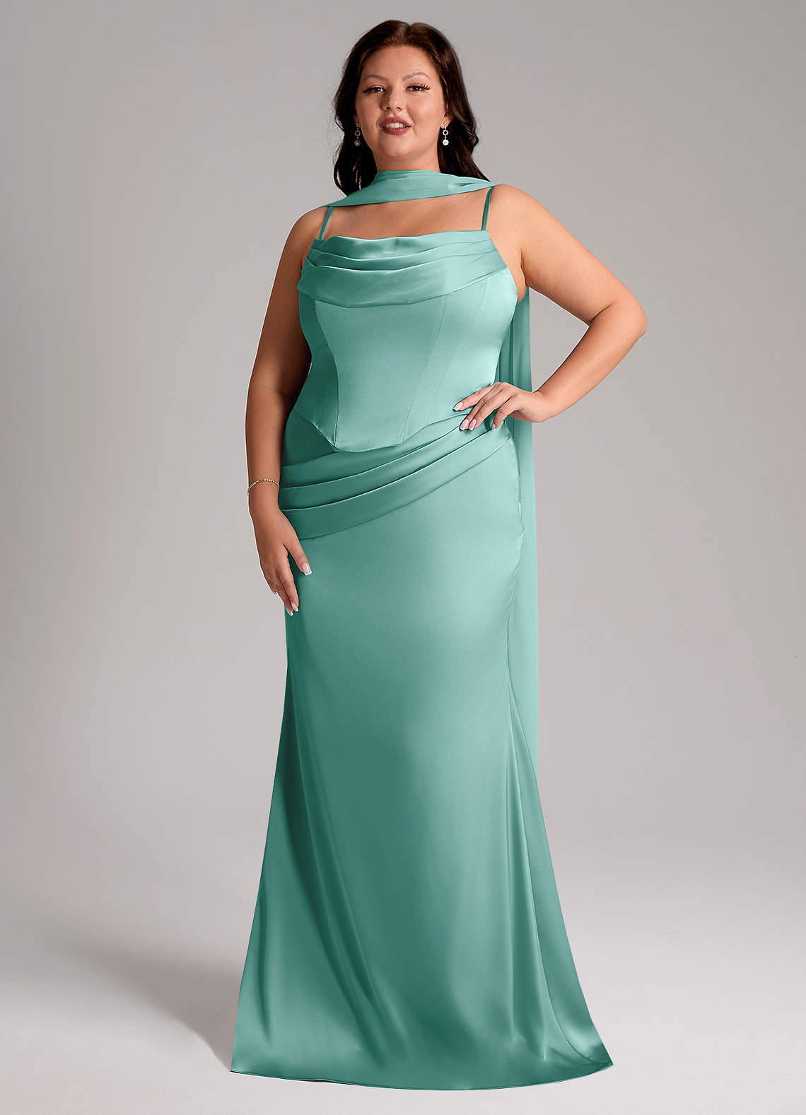 Azazie Sorrel Bridesmaid Dresses Aqua Mermaid Strapless Stretch Satin Convertible Dress image1