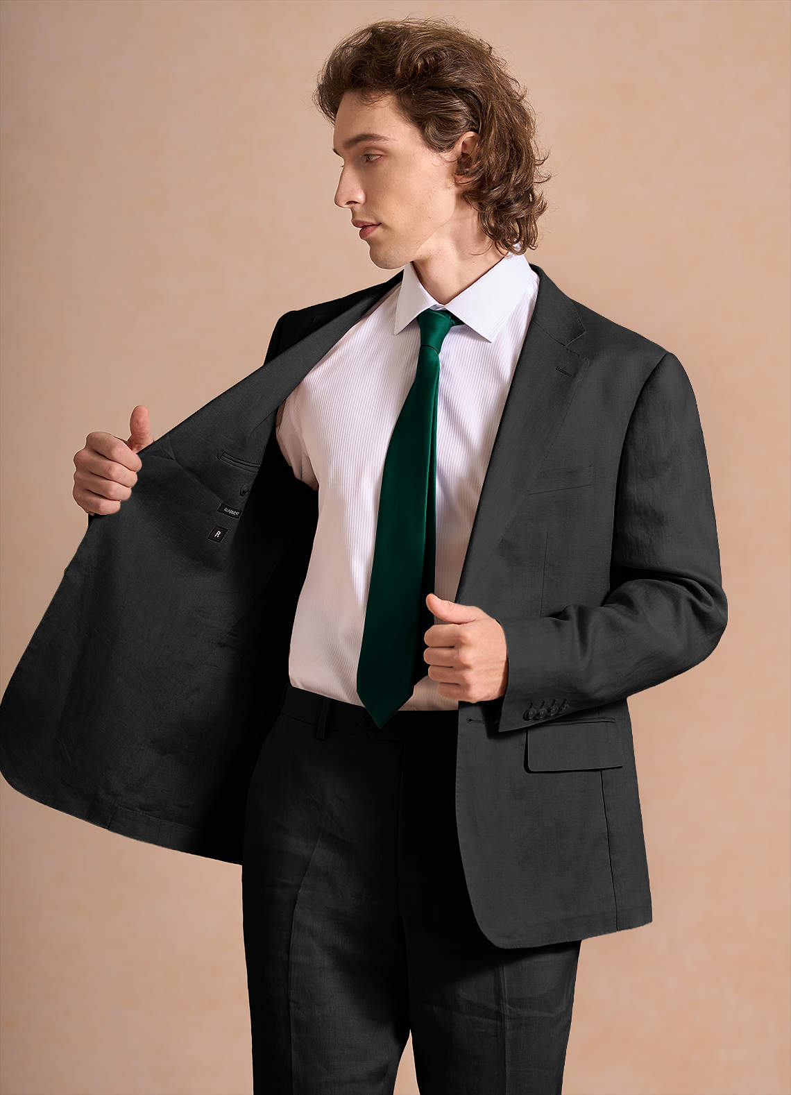 front Harrison Black 100% Linen 3-Piece Suit