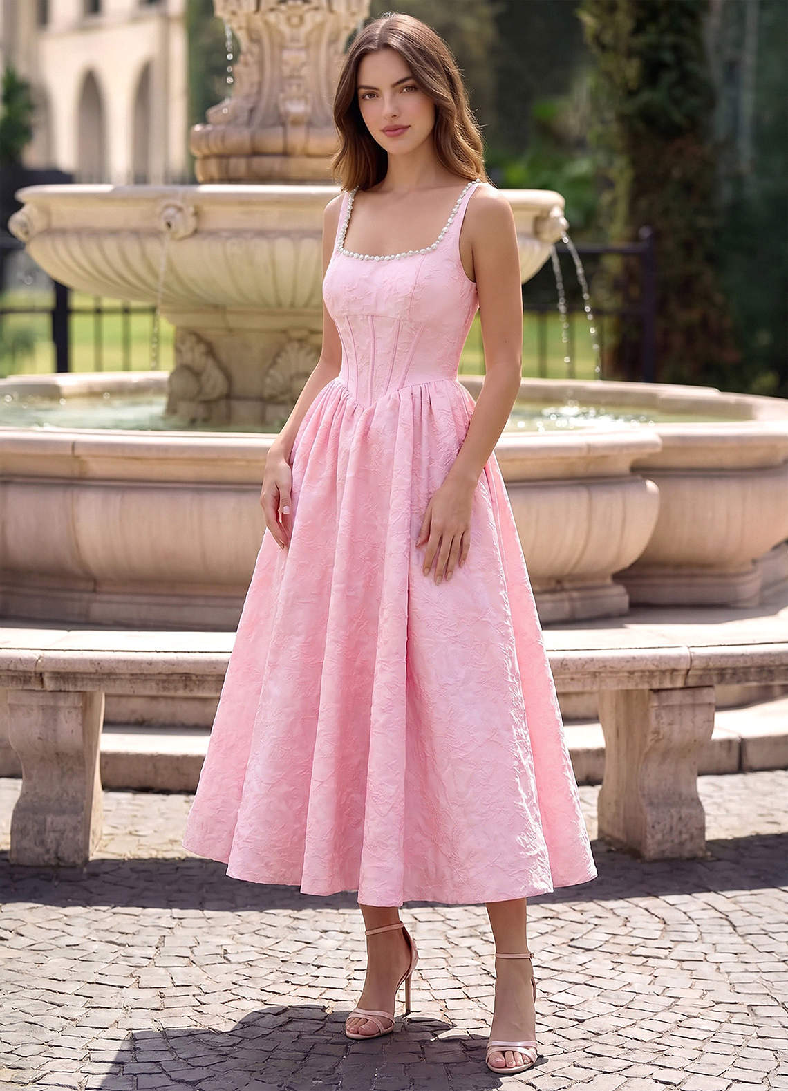 pink corset midi dress Sephone Square Neck Pearl Tulle Georgia Bulldogs red long dress wedding Color:Black_2 The top of the