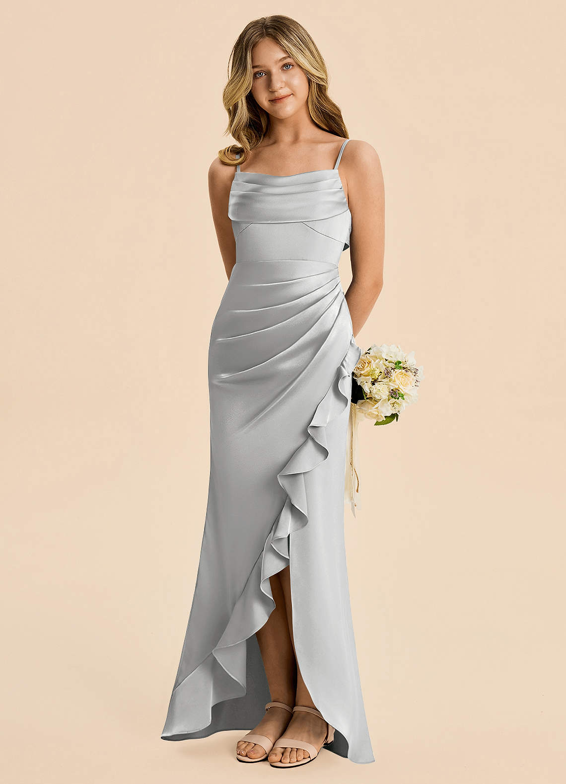 silver jr bridesmaid dresses Azazie Mia Junior Stretch Satin Silhouette Summer Beach Wedding Dresses Buy Mint Velvet Blue Size:46/ US 10