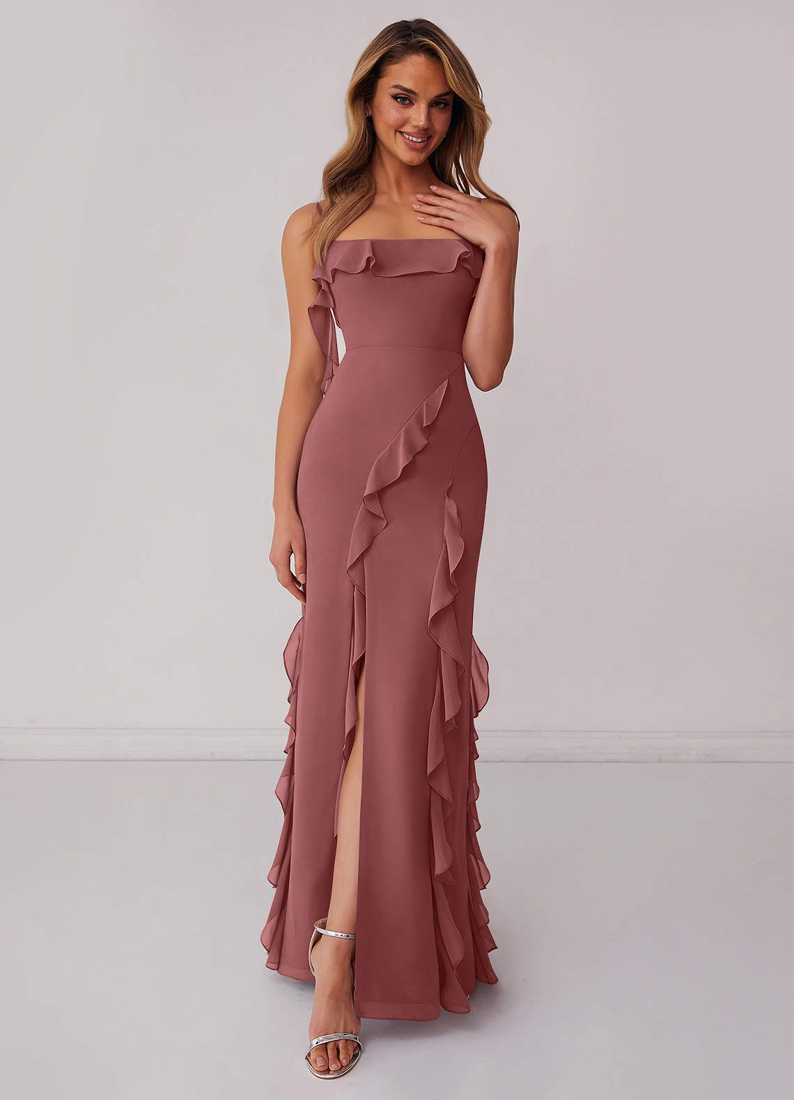 Barbie ♥ Azazie Bridesmaid Dresses Amethyst Sheath Bow Chiffon Dress image1