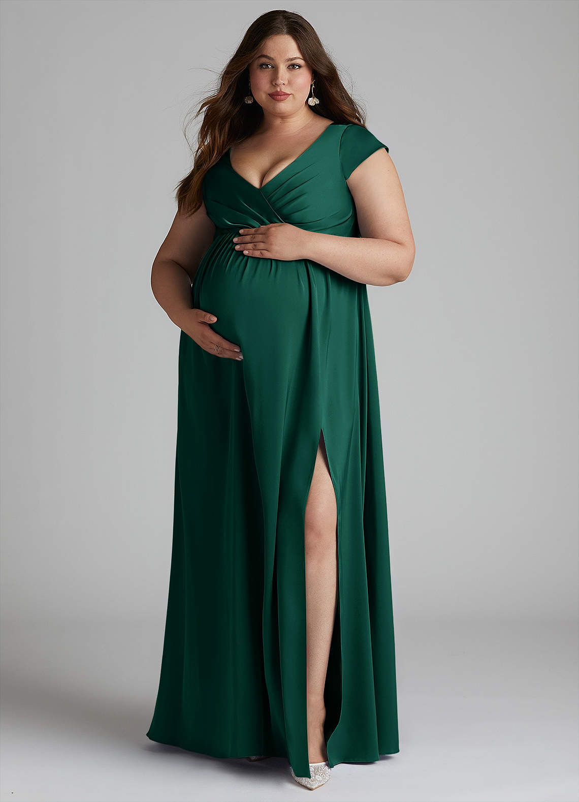 Azazie Allessia Maternity Bridesmaid Dresses A-Line Pleated Stretch Satin Floor-Length Dress image10