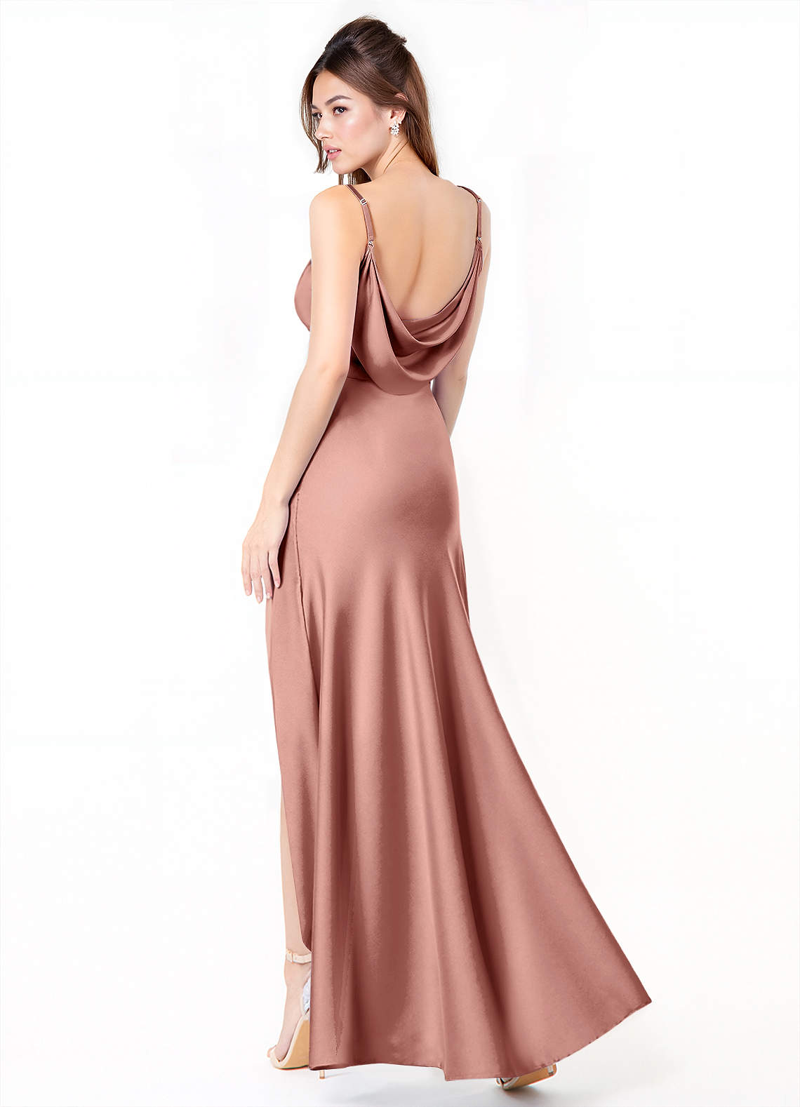 Azazie Alaija Bridesmaid Dresses Rosette Mermaid Side Slit Stretch Satin Dress image1