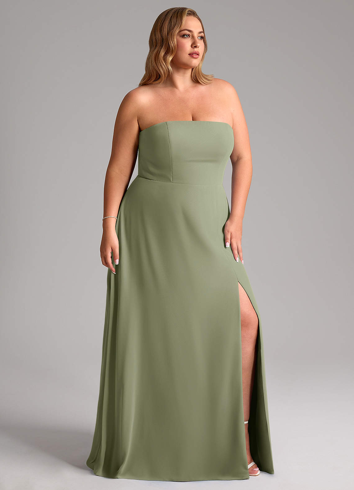 Azazie Wren Abiti da Damigella Abito Convertibile A-Line in Chiffon Spacco Laterale Pistacchio image11