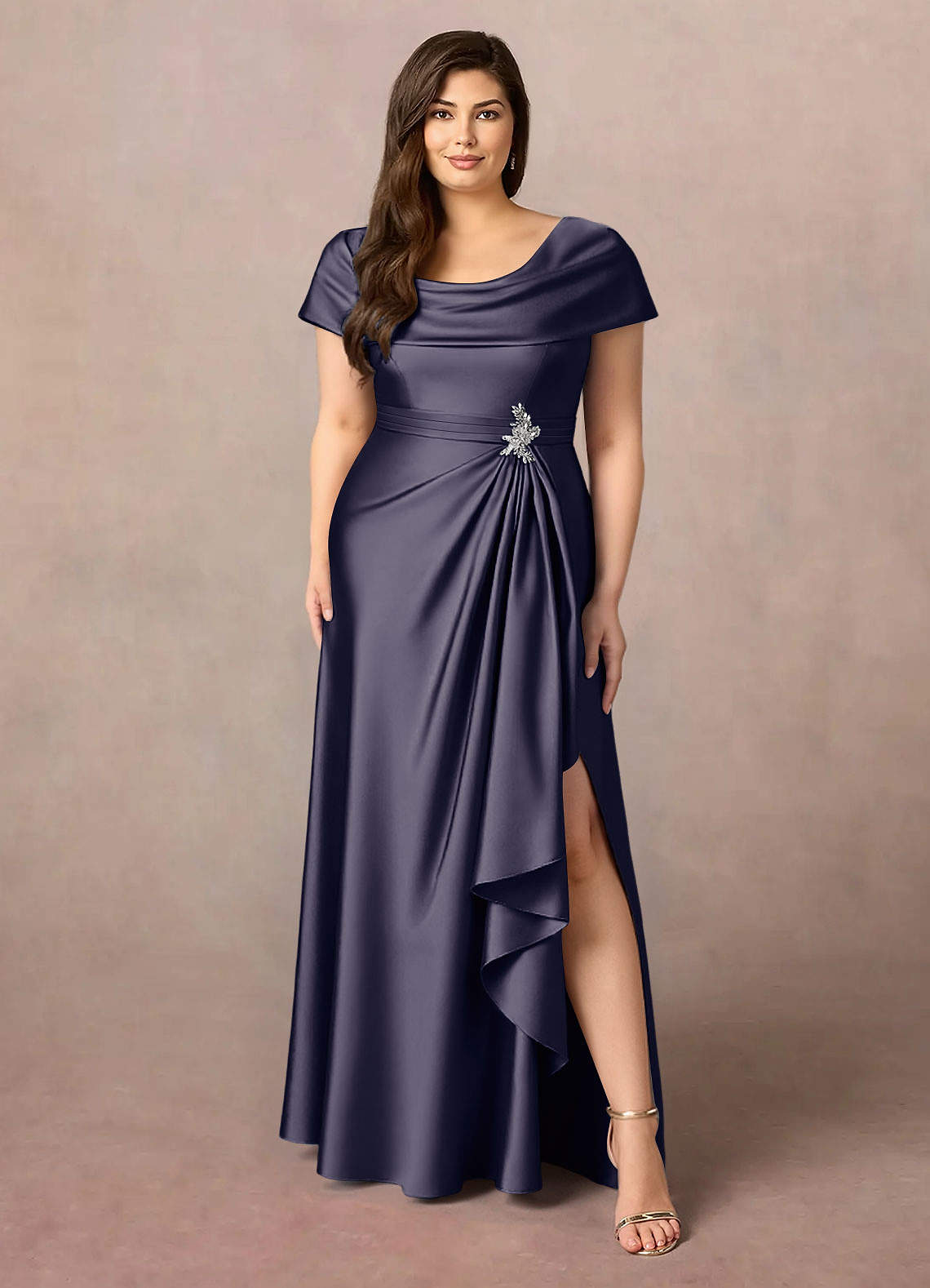 Azazie Branford Mother of the Bride Dresses Stormy A-Line Pleated Stretch Satin Dress image1