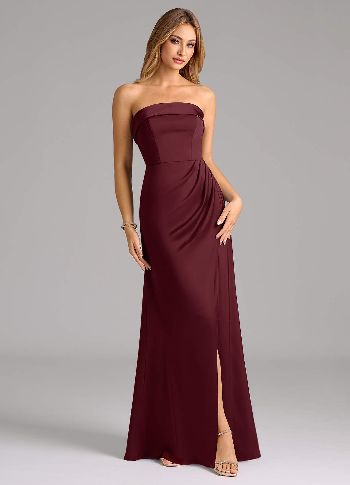 Azazie Aretha Bridesmaid Dresses Cabernet A-Line Strapless Stretch Satin Convertible Dress image1
