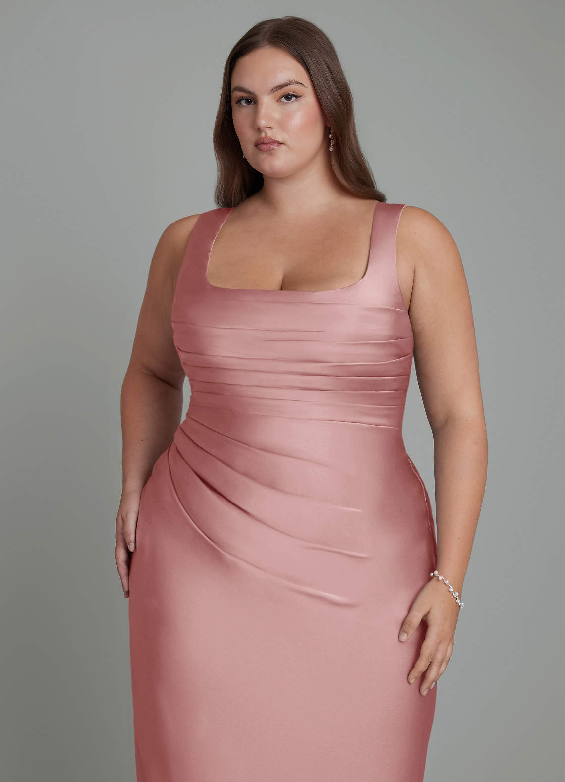 Azazie Agustina Bridesmaid Dresses Dusty Rose Mermaid Corset Stretch Satin Dress image11