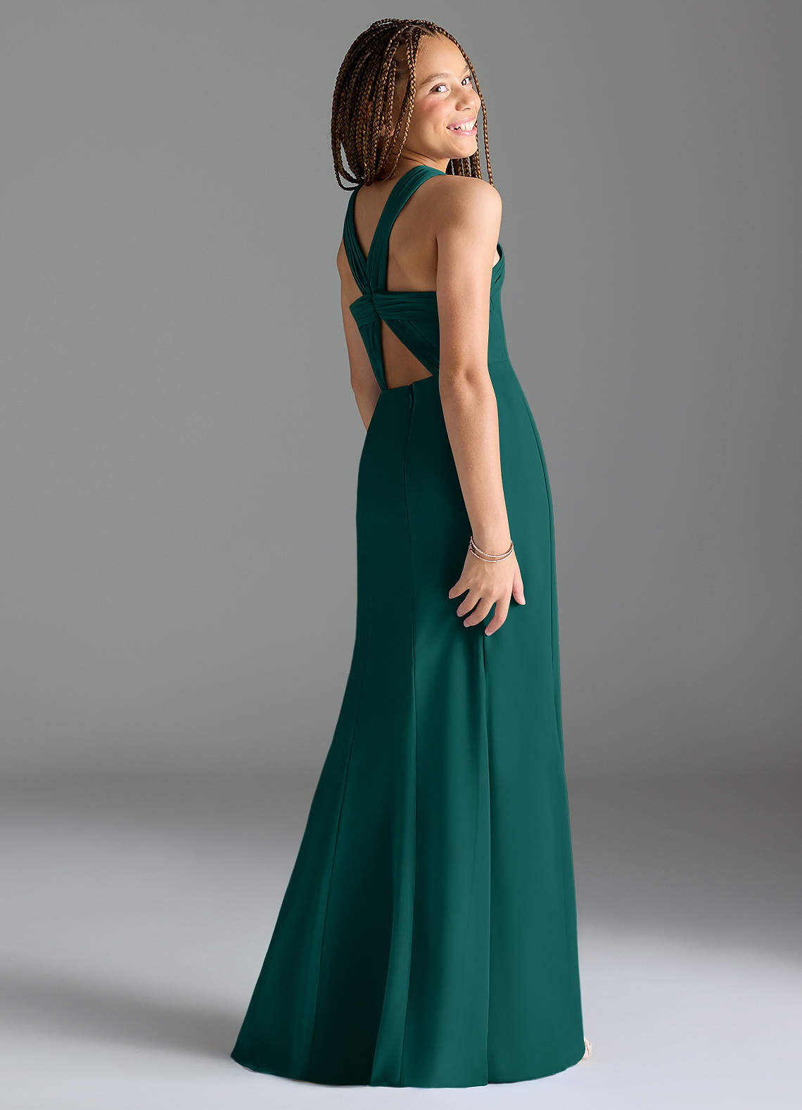 Azazie Rue Junior Peacock Mermaid Side Slit Chiffon Dress image4