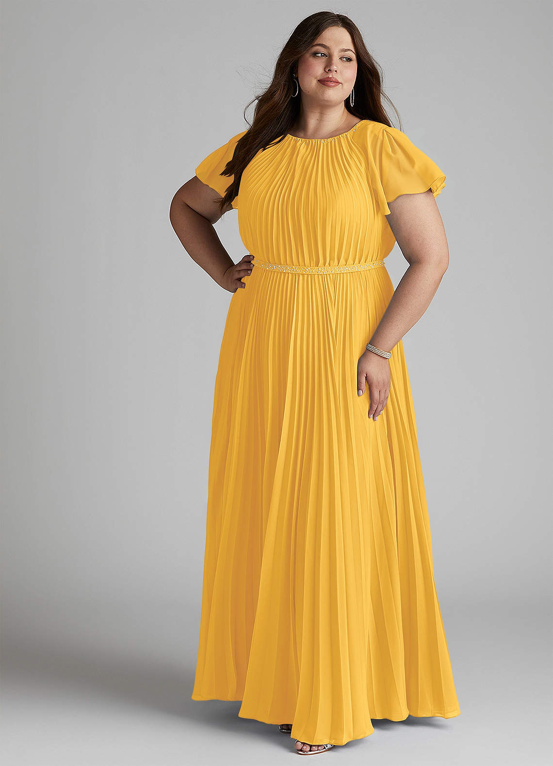 Azazie Kara Modest Bridesmaid Dresses A-Line Pleated Chiffon Floor-Length Dress image12