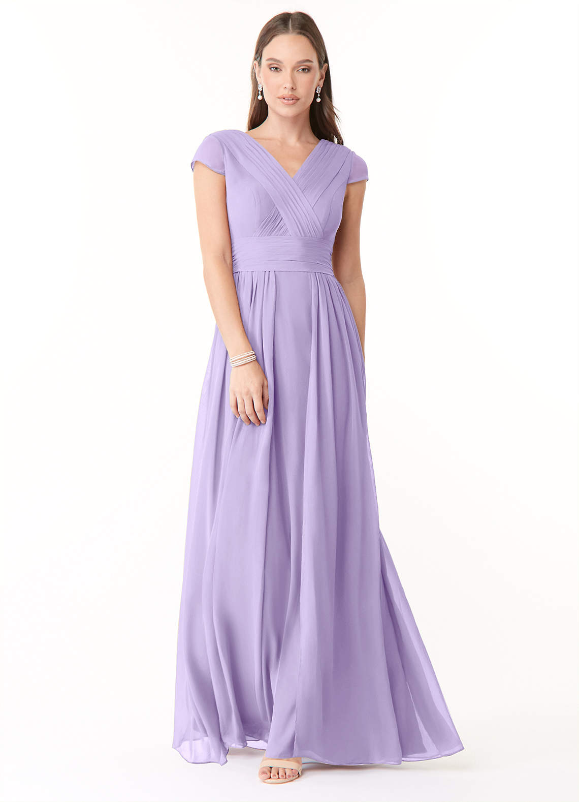 Azazie Organa Robes de demoiselle d'honneur Robe Trapèze en Mousseline de soie Plissée Lilas image1