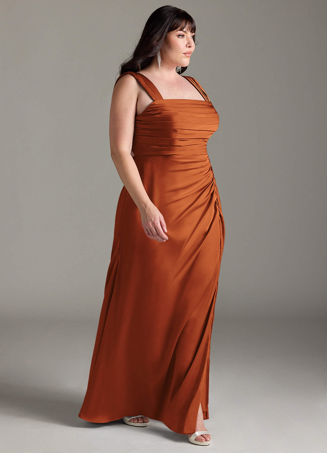 slim fit dress slacks Baltic Born Womens Krystal Satin Wrap Gown | Cinnamon main image 1
