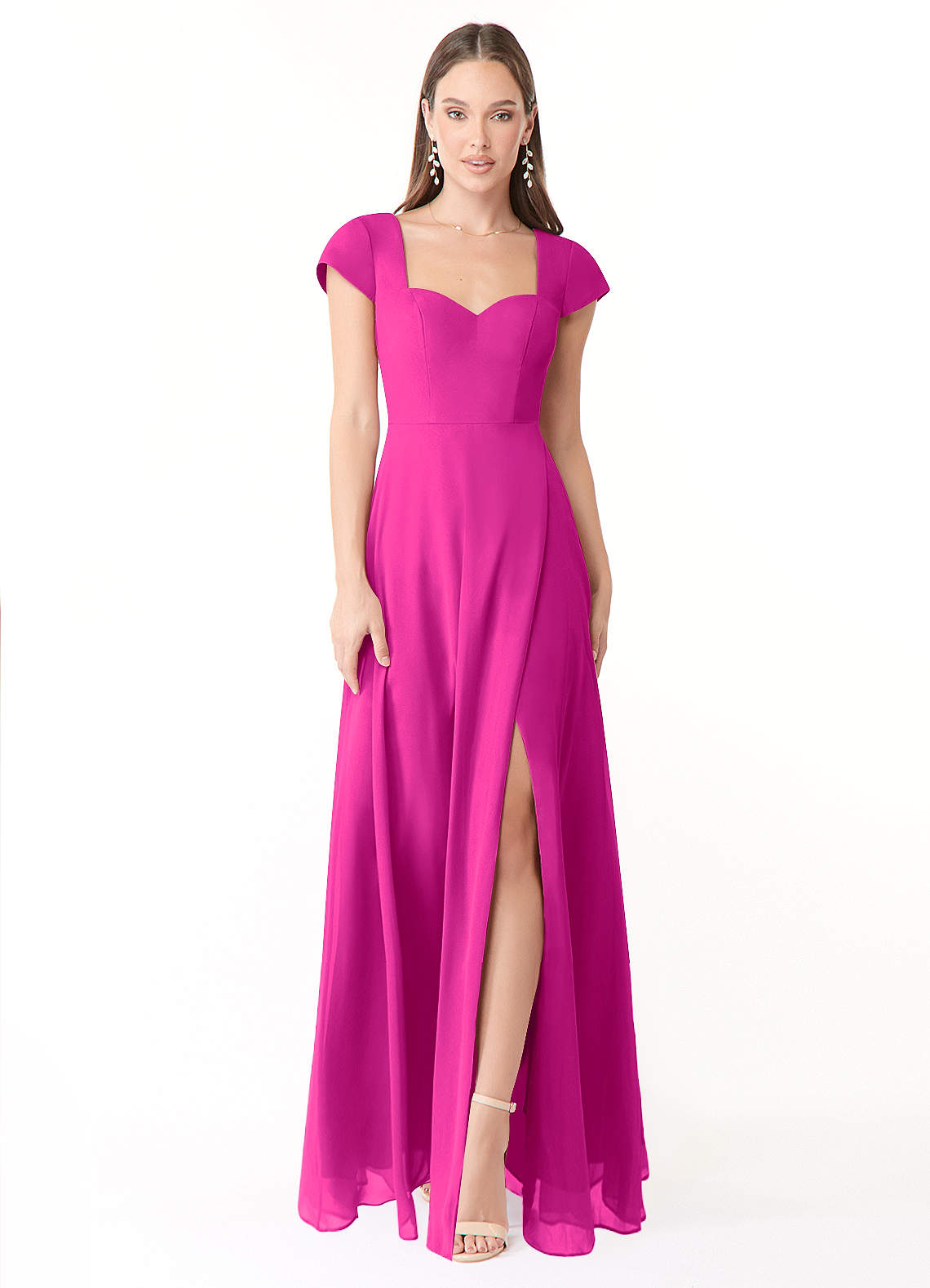 Azazie Hainsly Vestidos de damas de honor Vestido de Fucsia de Gasa de Corte en A con Escote de Corazón image1