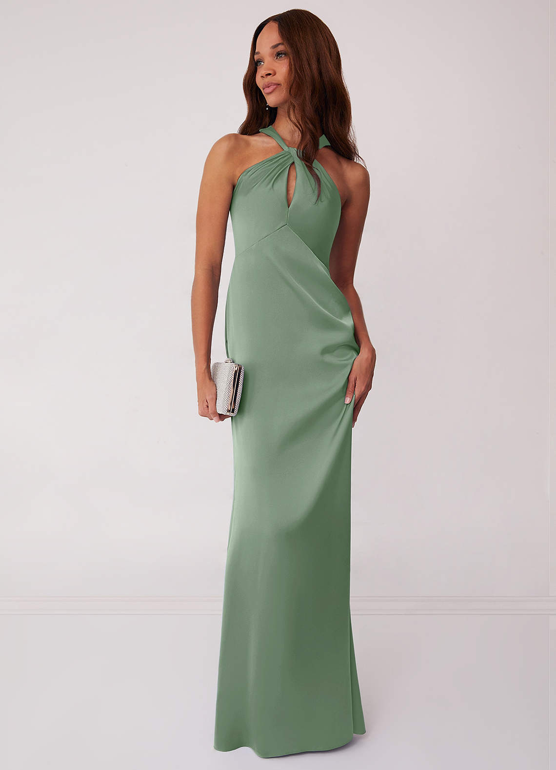Barbie ♥ Azazie Bridesmaid Dresses Keyhole Halter Stretch Satin Sheath Dress image2