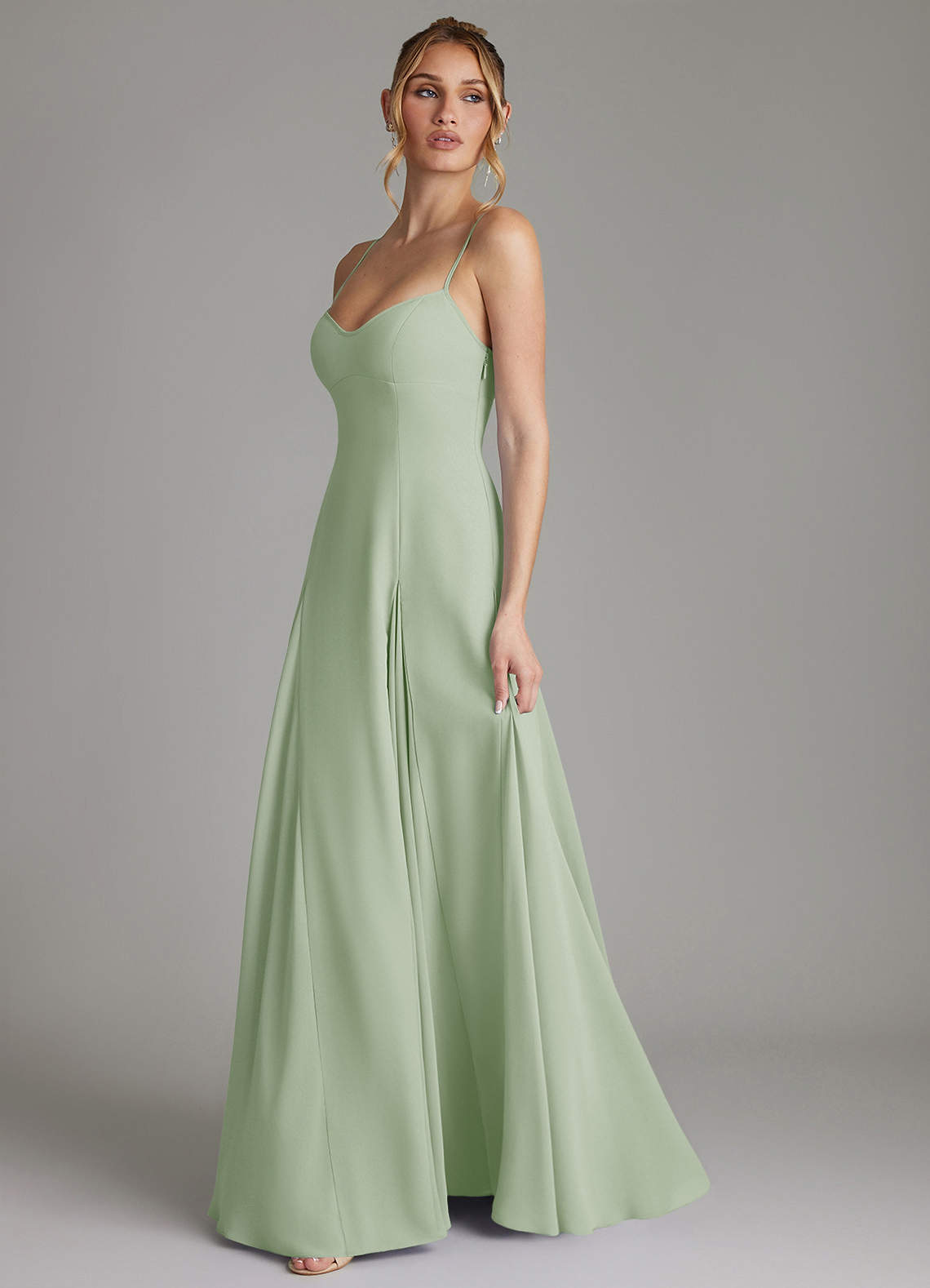 blue dress for baby girl Modest Champagne Long Bridesmaid Dresses with Slit Viniodress VB1003