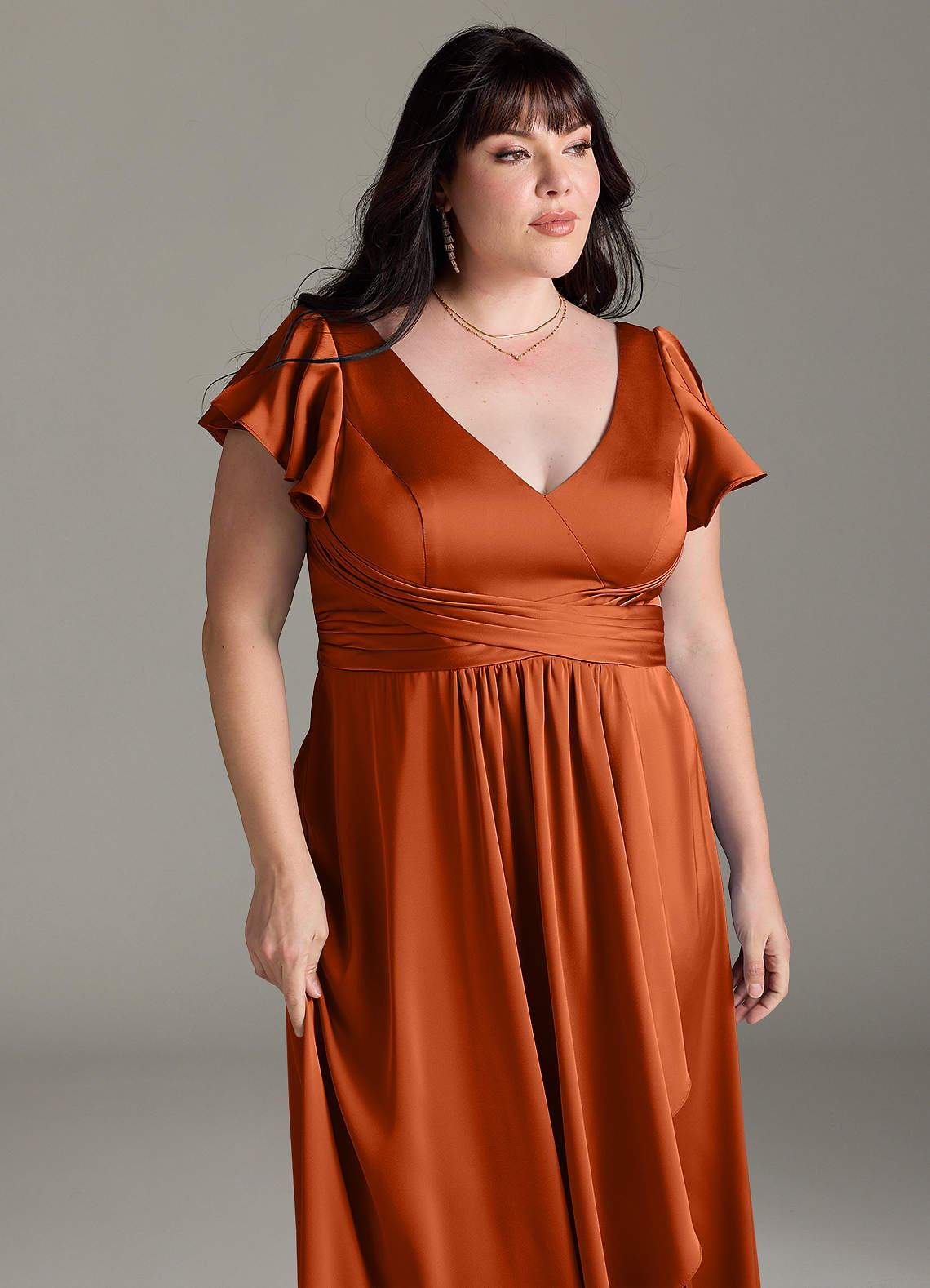 lace chiffon bridesmaid dresses Wedtrend Women Pine Lace-Up Back Long Dress with Slit, Chiffon color / US16 and expertly ruched detailing Collection B Dresses | your height:5 Feet 10