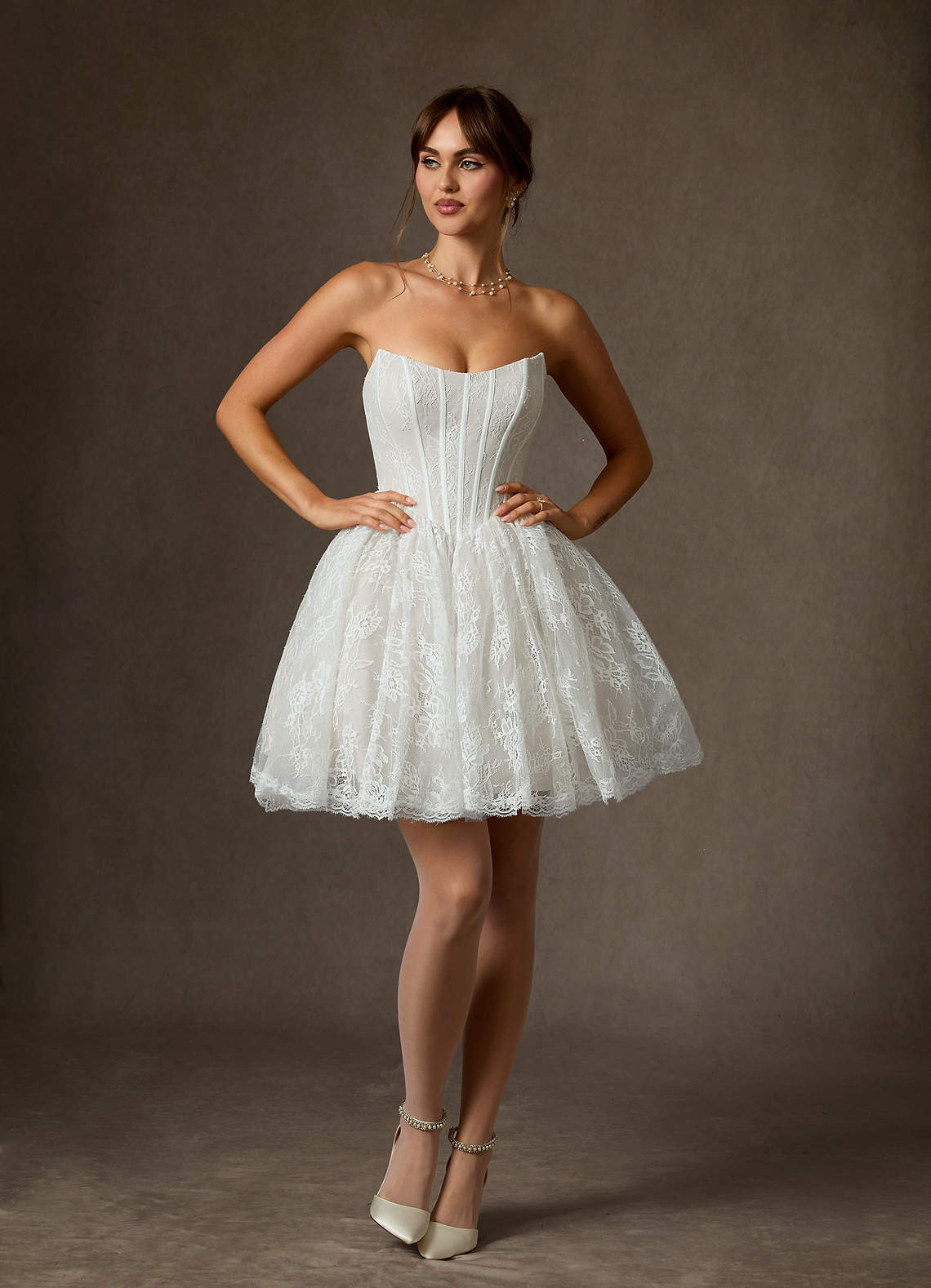 chinese dress ladies Clover Fit and Flare Semi-Heart Neck Mesh Lace Mini Dress