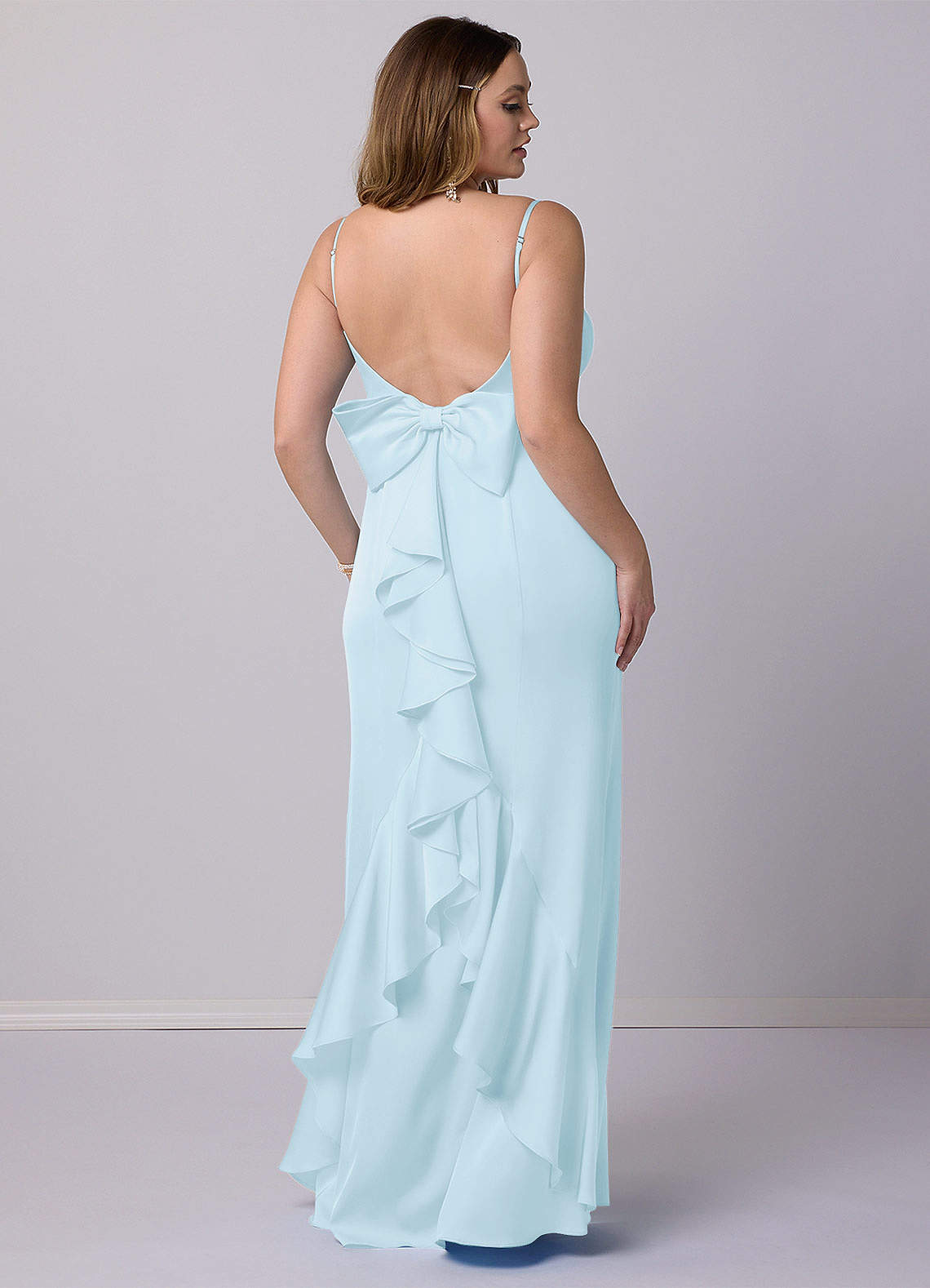 Barbie ♥ Azazie Bridesmaid Dresses Sky Blue Mermaid Bow Stretch Satin Dress image5