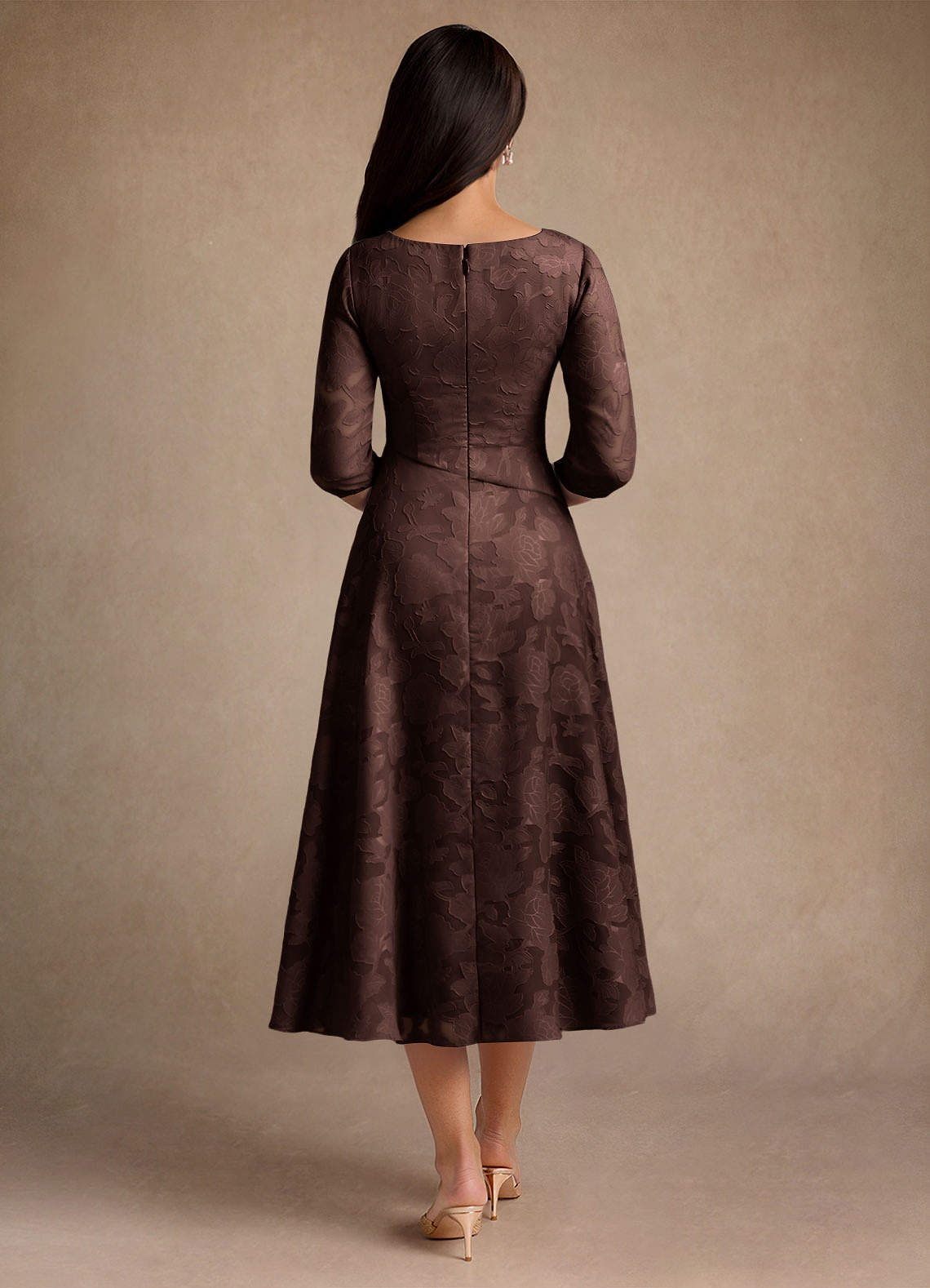 Azazie Durant Kleider für die Brautmutter A-Linie Plissee Blumen-Burnout Kleid Ganache image2