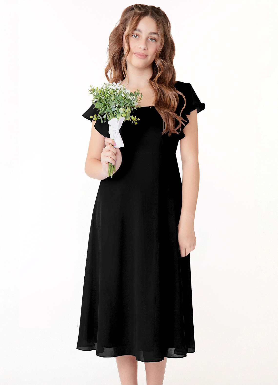 Azazie Bondi Junior Klä av A-Line i Chiffong Rynkad image3